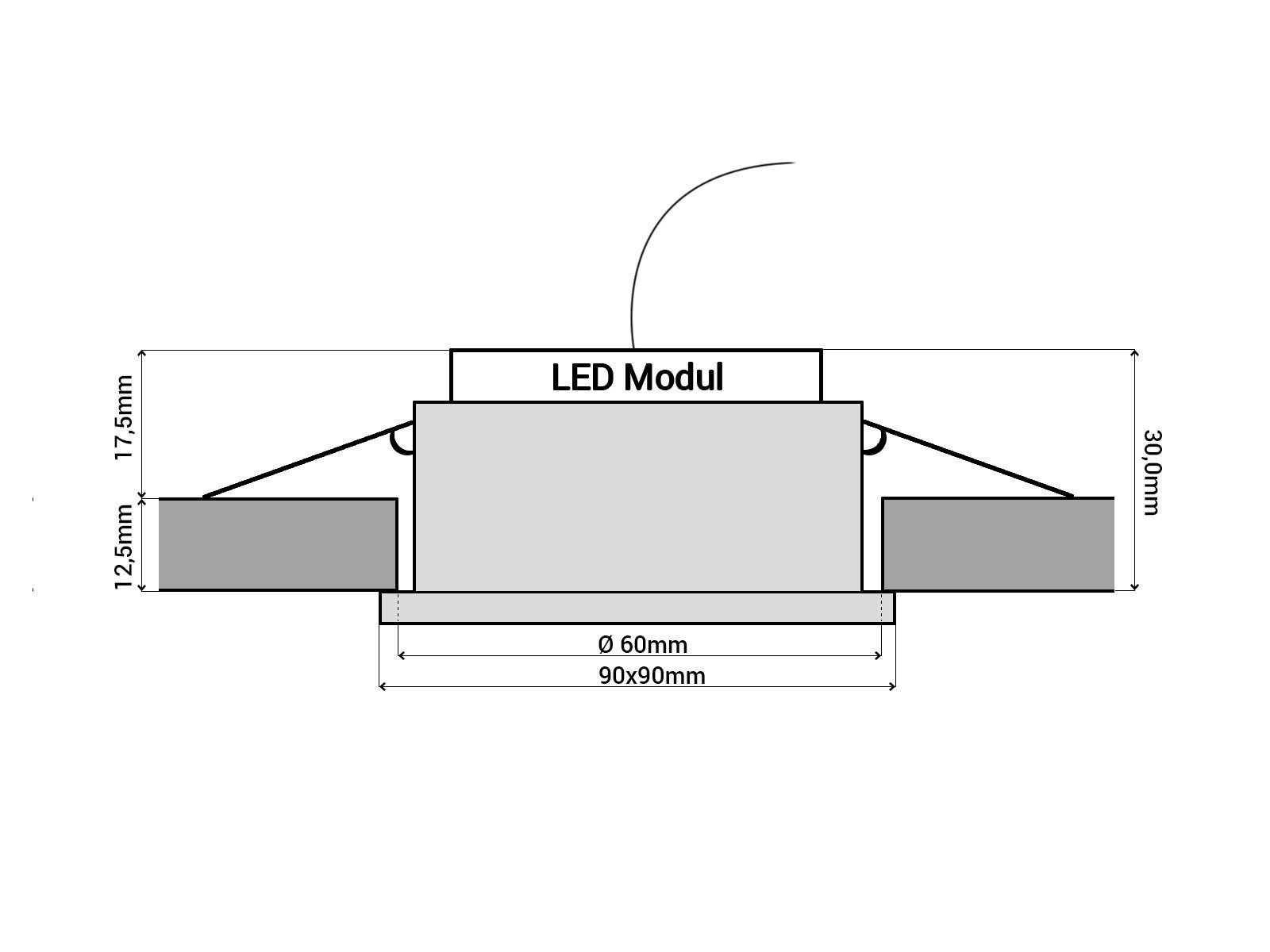 Einbaustrahler SSC-LUXon aus Design Glas Flacher quadratisch LED schwarz Einbaustrahler spiegelnd, Warmweiß