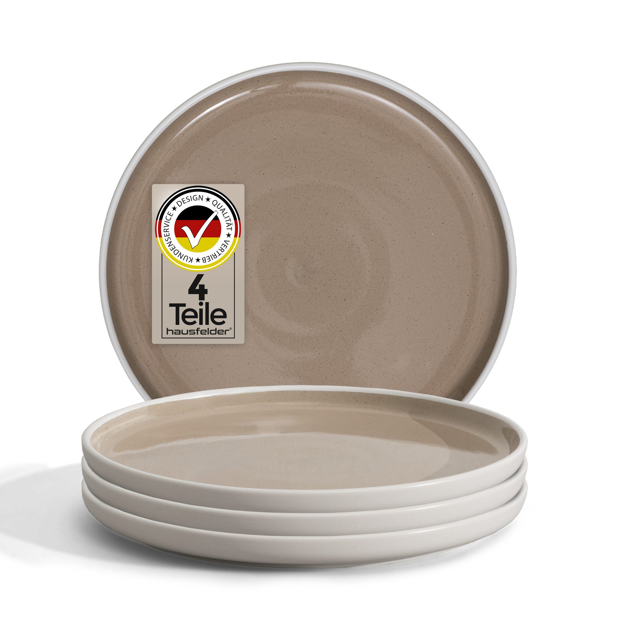 Hausfelder Geschirr-Set Steingut Geschirr 4er Set Dessertteller, ø 205 mm (4-tlg), 4 Personen, Steinzeug, spülmaschinen- & mikrowellengeeignet, Reaktivglasur