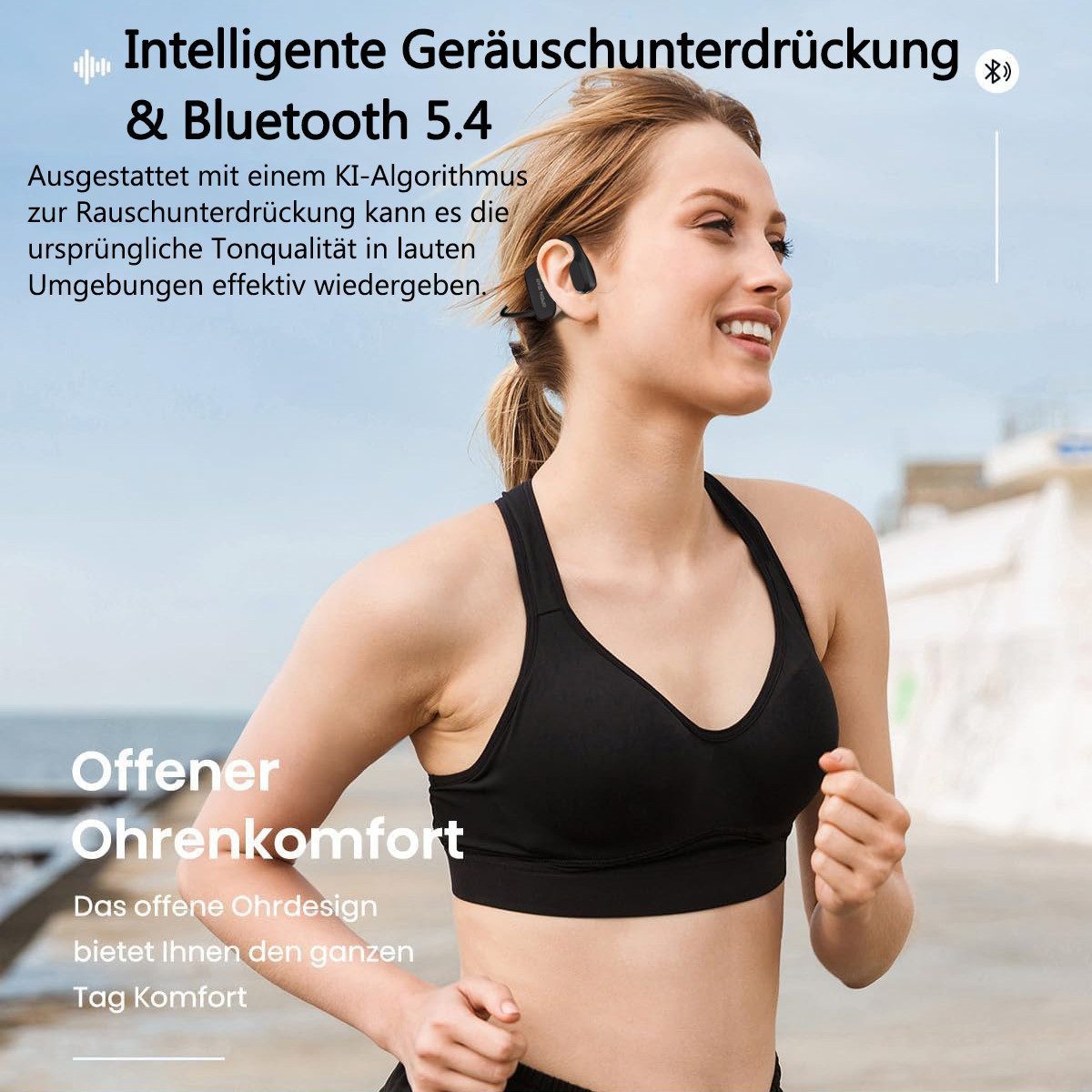 Forrlite Open Ear Kopfhörer, Knochenleitungs-Kopfhörer, Bluetooth 5.3 Sport-Kopfhörer (8 Std Laufzeit, IPX5 Wasserdichte Kabellose Sport Bluetooth Kopfhörer, Reduzierung des Anrufrauschens und Intelligente Bassoptimierung, für Laufen, Radfahren, Büro und Langzeitgebrauc)