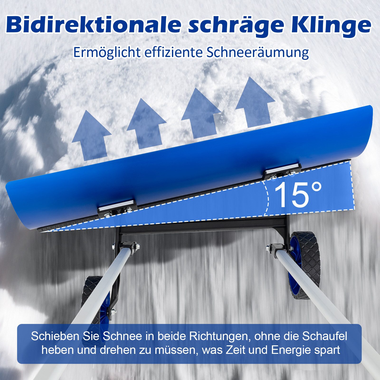 COSTWAY Schneeschieber, 95 cm Arbeitsbreite, Schneeschaufel Alu auf Rädern, höhenverstellbar