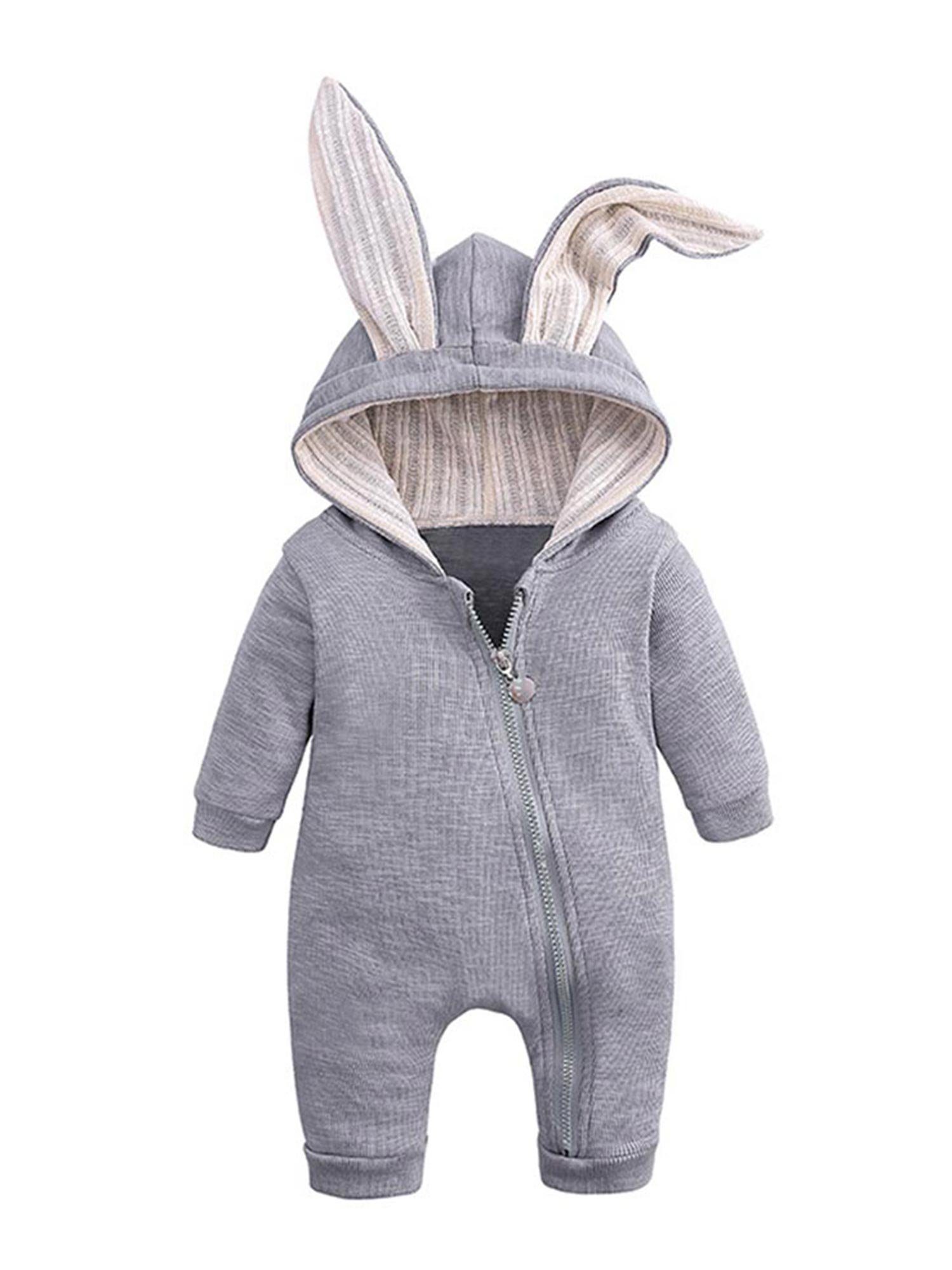 Gluckids Strampler Unisex Baby Langarm Bodysuit mit Kapuze Warmer Overall Babykleidung (mit Reißverschluss, 1-tlg) Kapuzenpullover mit Süßen Ohren Kleinkind Frühling Herbst Bodysuit