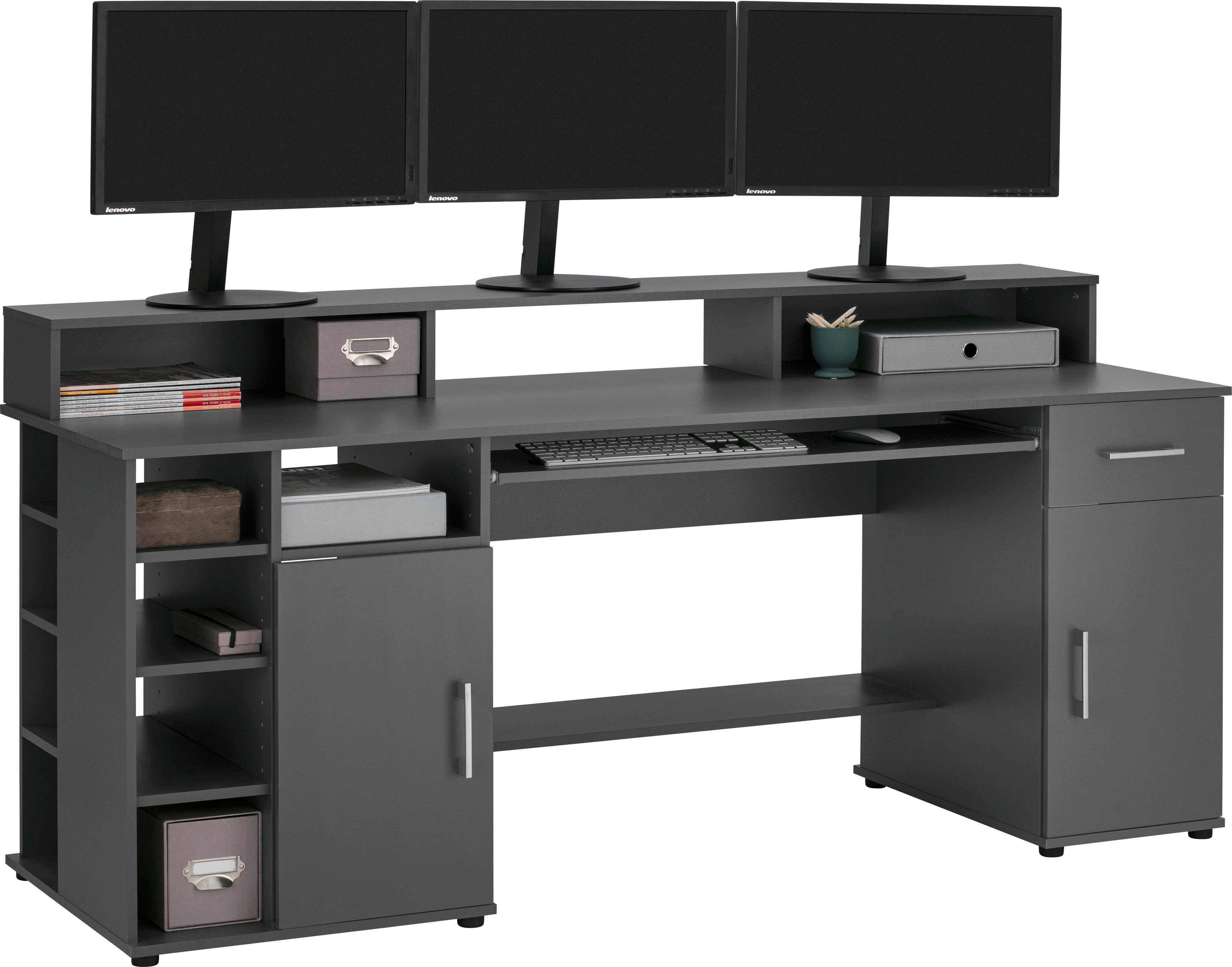 VOGL Möbelfabrik Schreibtisch Timra mit Monitoraufsatz, Tastaturauszug & Towerfach, Breite 154 oder 178 cm, Made in Germany