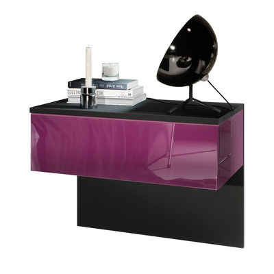 Vladon Nachtkonsole »Sleep«, Nachttischschrank mit Schublade zur Wandmontage, Schwarz matt/Brombeer Hochglanz (60 x 46 x 35 cm)