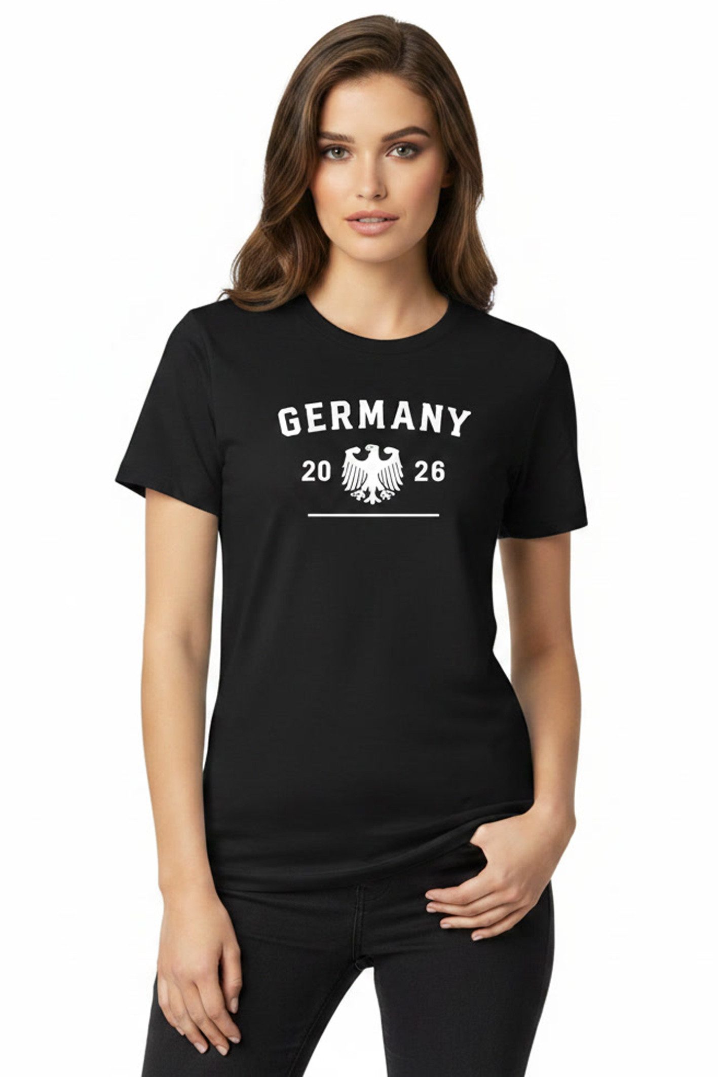 Banco T-Shirt Damen Football United Print Shirt (Einzelartikel) Edles, fühlbares Adler-Wappen-Patch