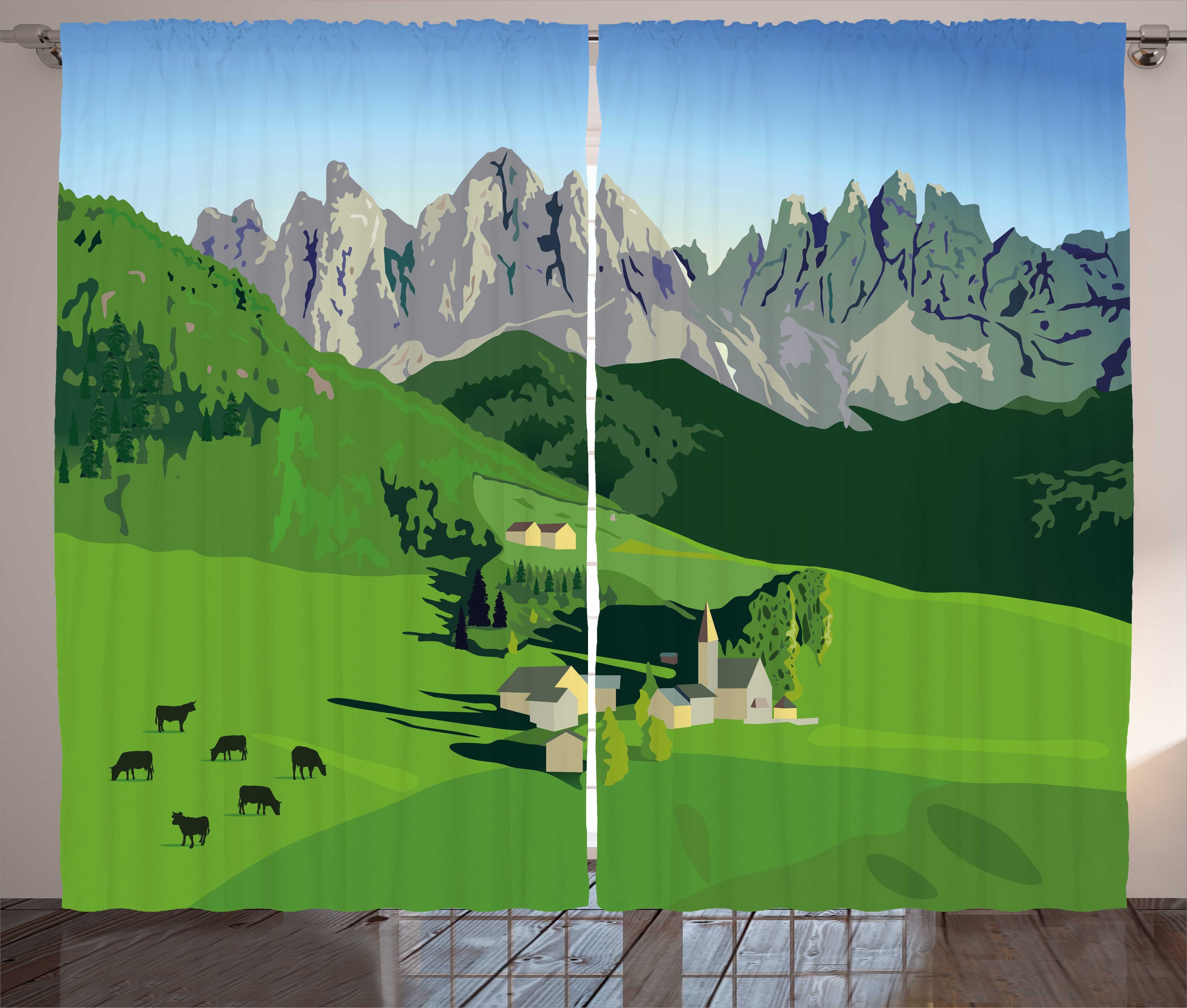 Schweiz Abakuhaus, Vorhang Schlaufen Haken, Gardine Wiese und Alpine Kräuselband Schlafzimmer mit Berge