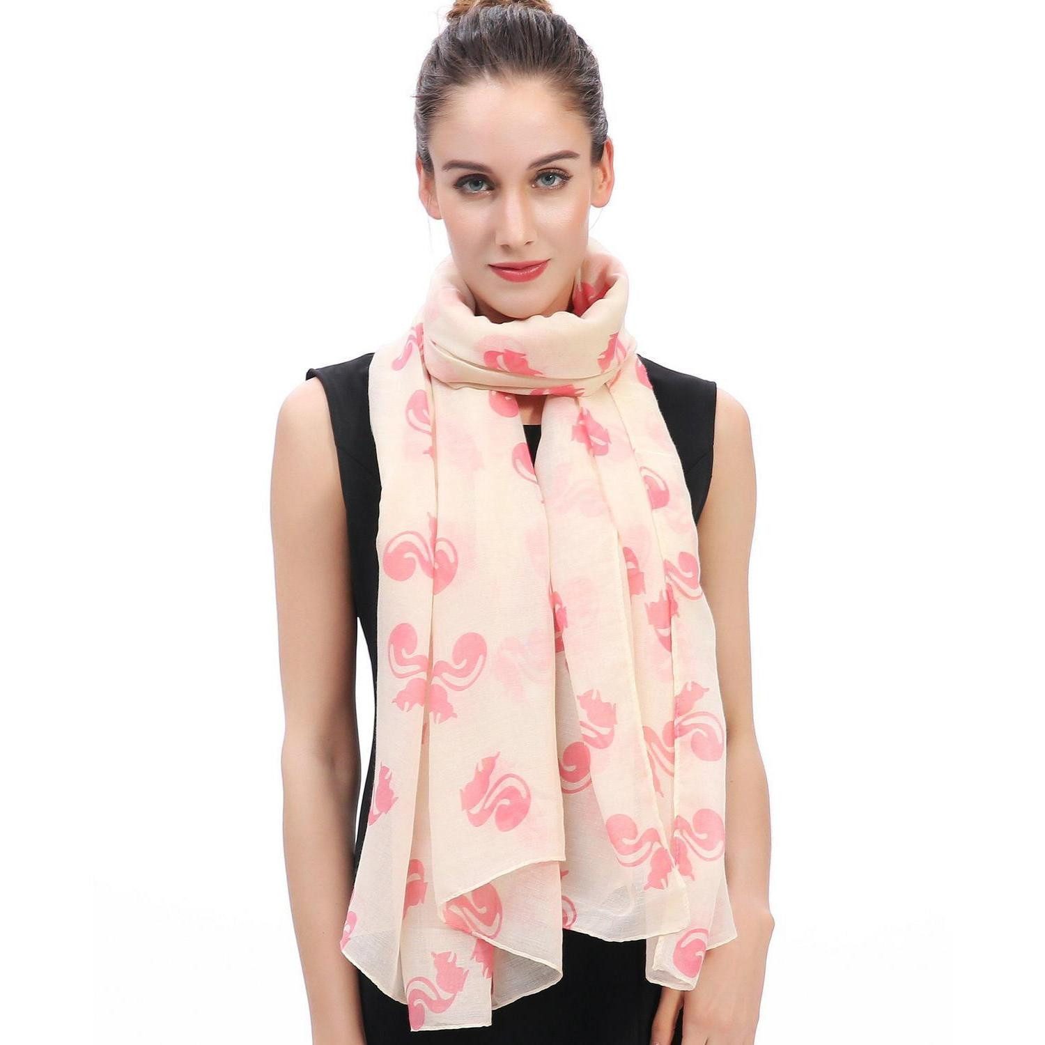 LuxusKollektion Modeschal Schal mit Eichhörnchen Muster Creme/Rosa, (1-St)