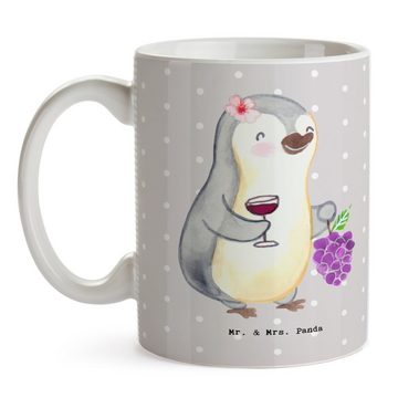 Mr. & Mrs. Panda Tasse Winzerin Herz - Grau Pastell - Geschenk, Jubiläum, Beruf, Porzellanta, Keramik, Herzberührende Designs