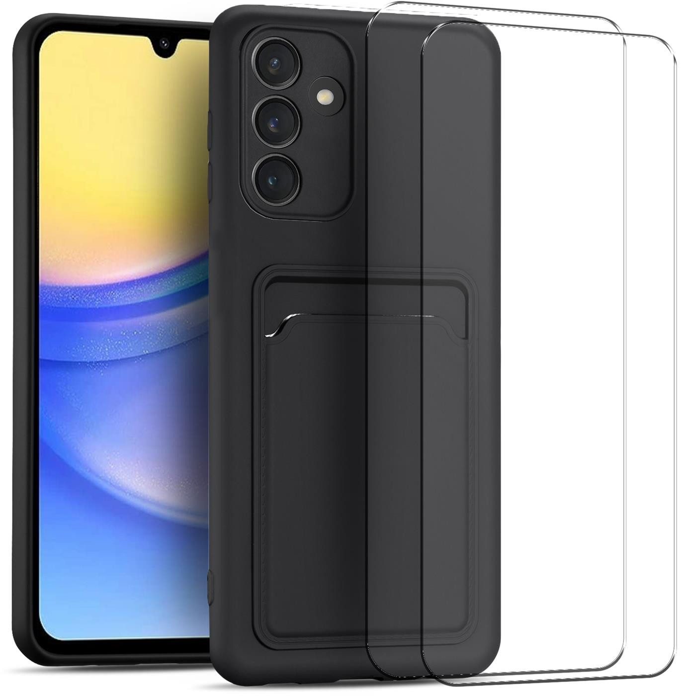 CoolGadget Handyhülle Schwarz als 2in1 Schutz Cover Set für das Samsung Galaxy S22 6,1 Zoll, 2x 9H Glas Display Schutz Folie + 1x TPU Case Hülle für Galaxy S22