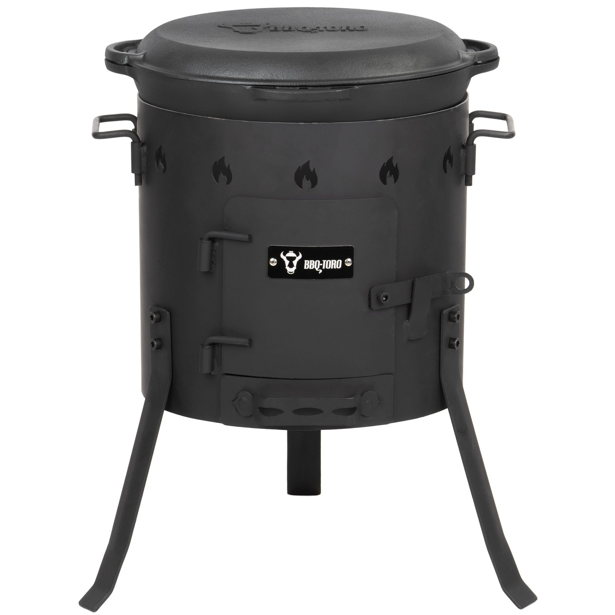 BBQ-Toro Feuerstelle Gusseisen Kazan 12,1L mit Kazan Ofen Ø 35 cm, Gusstopf mit Deckel, (Set, 2-St., Gusseisen Kazan mit Kazan Ofen Ø 35 cm), Praktisches Set aus Kazan und Kazan Ofen