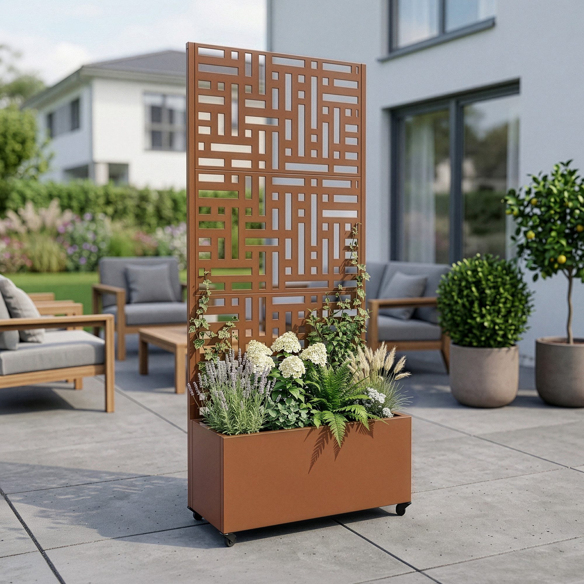 casa.pro Blumenkasten, mit Trennwand »Bernalda« mit Rollen Stahl 190x82x38 cm Braun