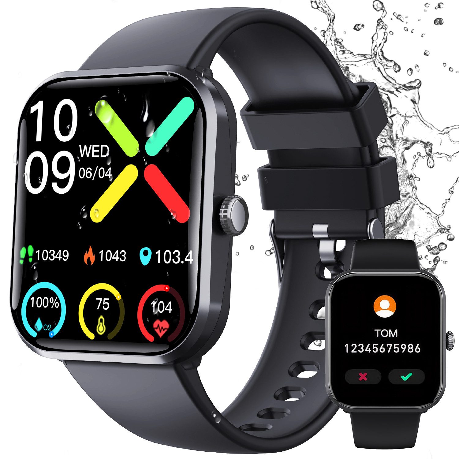 Smartwatch Fitness Tracker uhr mit Anruffunktion schwarz Smartwatch