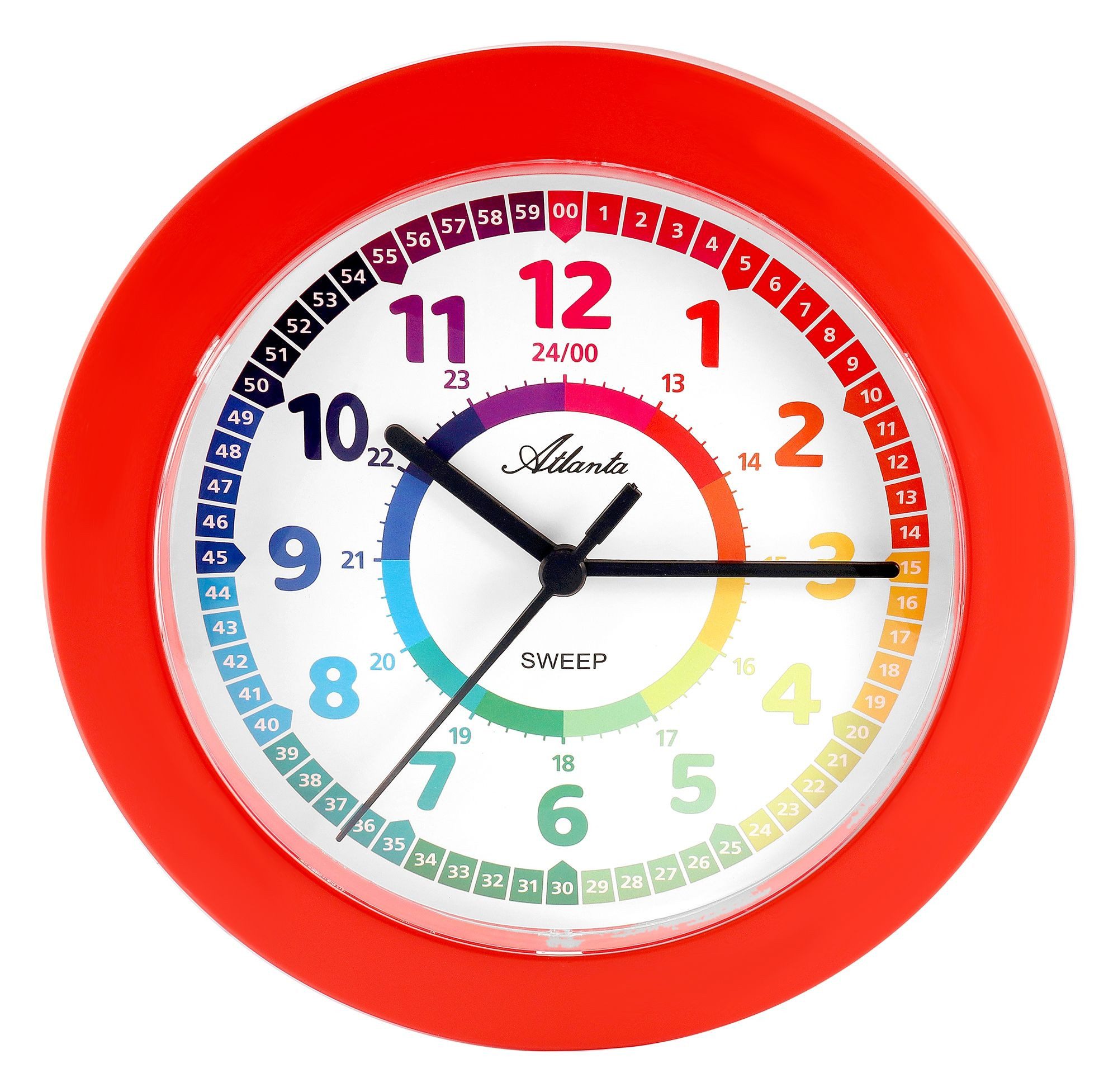 Atlanta Quarzuhr 4483 Atlanta Wanduhr für Kinder, rot, Ř 22 cm