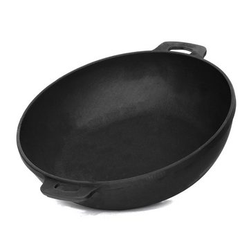 4BIG.fun Servierpfanne Bräter 34cm 7cm hoch Gusseisen Schmortopf Pfanne, (für Gasgrill, Backofen, Feuerstelle), induktionsgeeignet