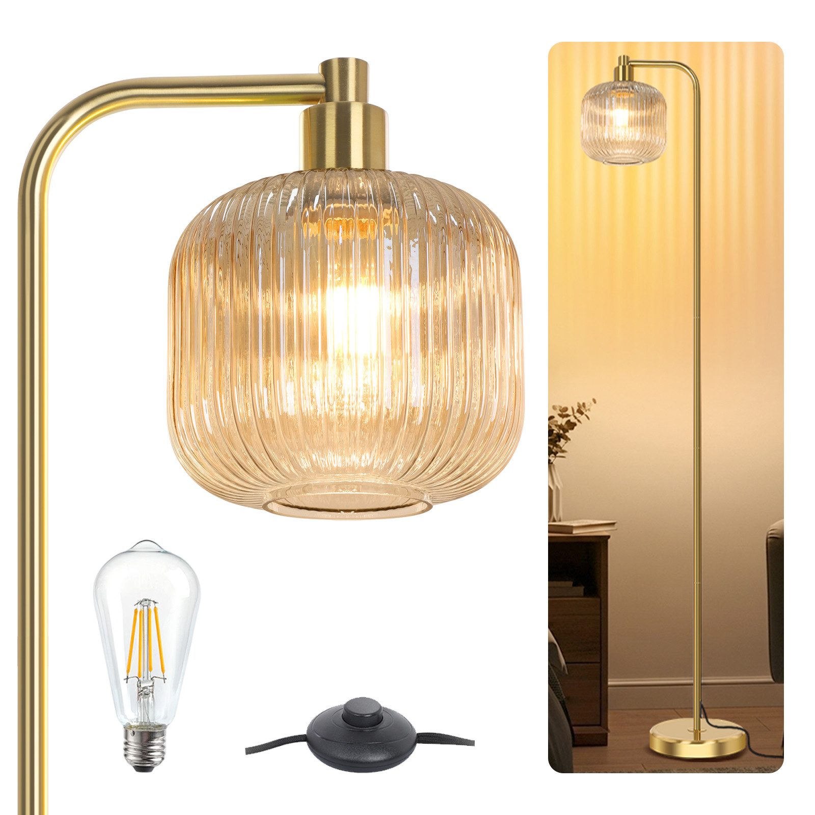 Rosnek LED Stehlampe Vintage Stehleuchte Wohnzimmer Retro Leselampe für Sch günstig online kaufen