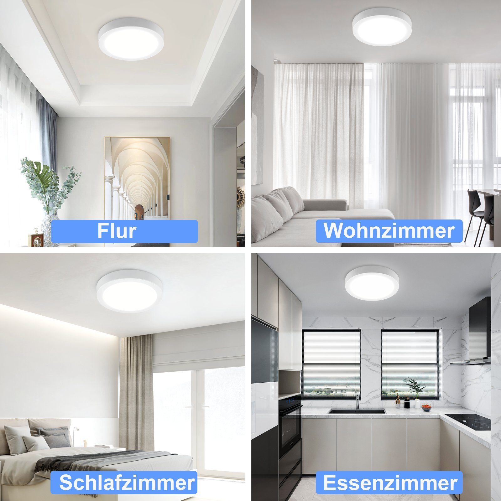 Kaltweiß, LED LED integriert, ZMH fest weiß/5000 Deckenlampe Flach Modern IP44, 5000k wasserdichtes Deckenleuchte