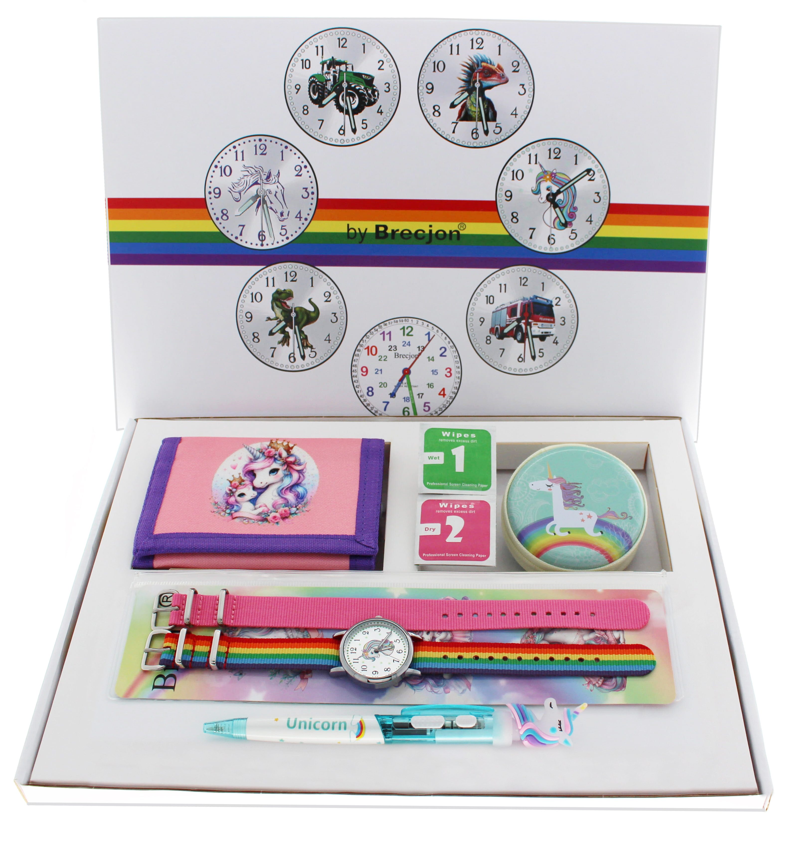 Brecjon Quarzuhr Mix und Match Design als Einhorn Geschenkset im tollen Geschenkkarton, - kostenloser Versand