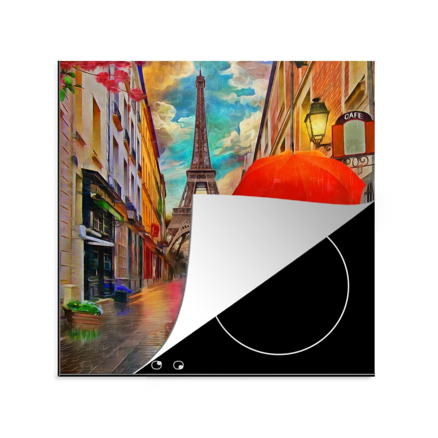 MuchoWow Herdblende-/Abdeckplatte Gemälde - Ölfarbe - Frau - Hund - Paris, Vinyl, (1 tlg), 78x78 cm, Ceranfeldabdeckung, Arbeitsplatte für küche