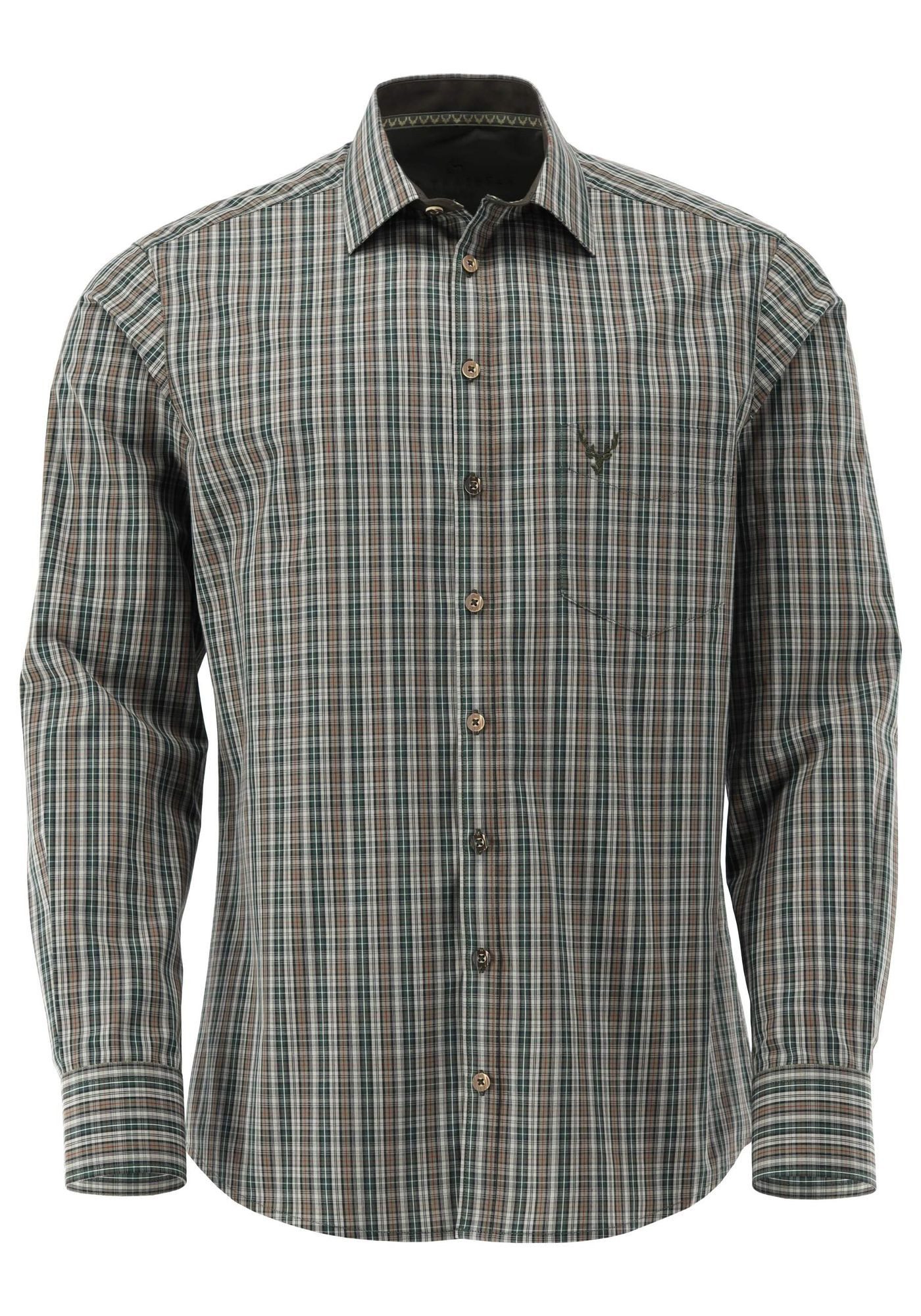 OS Trachten Outdoorhemd Wator Slim Fit, Haifischkragen, 1/1-Arm, Hirsch-Stick auf Brusttasche