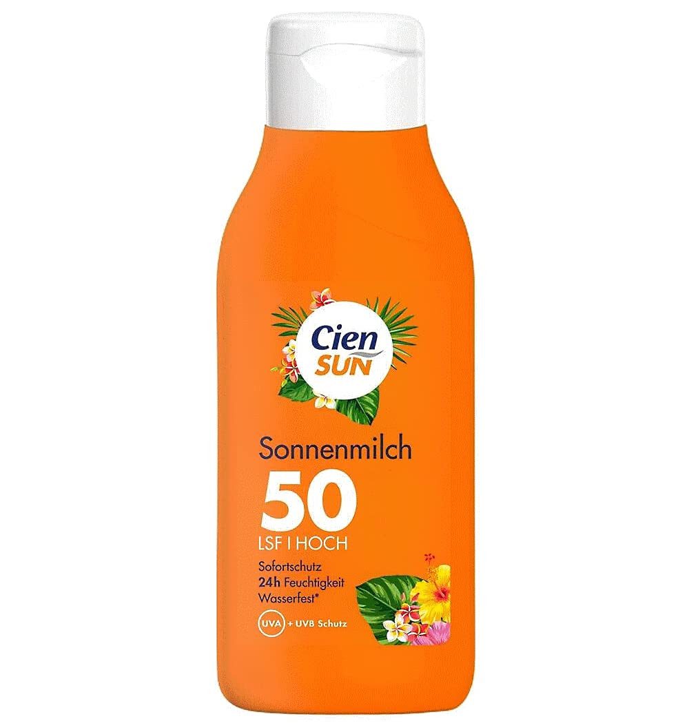 Cien Sonnenschutzmilch Sonnenmilch LSF 50 6 × 250 ml Vorratspack, Spar-Set, 6-tlg., 6 × 250 ml mit LSF 50 und wasserfestem UVA-/UVB-Schutz