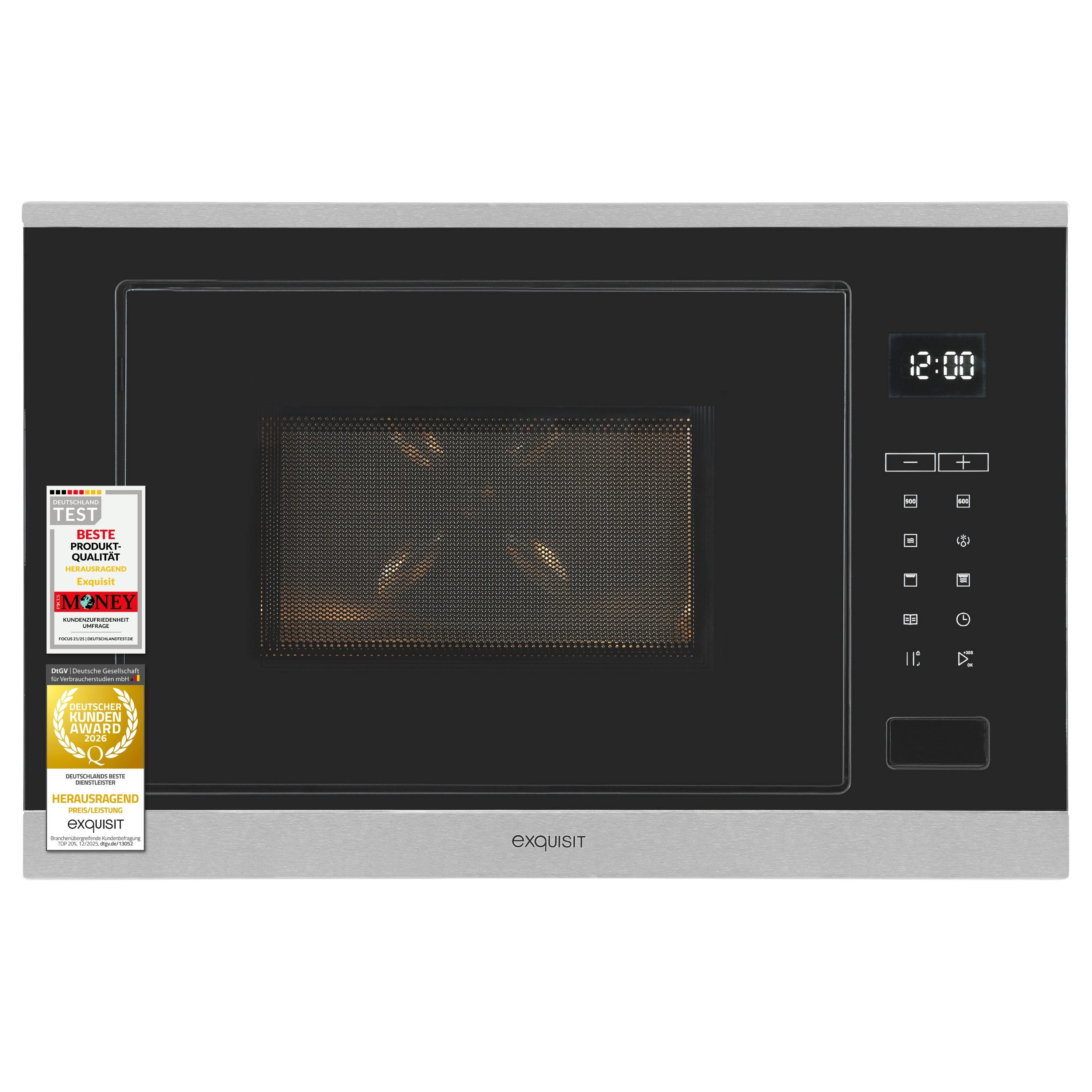 exquisit Einbau-Mikrowelle EMW525-G-020, Grill, 25 l, 900 W Ausgangsleistung, 1200 W Grillleistung, 9 Leistungsstufen