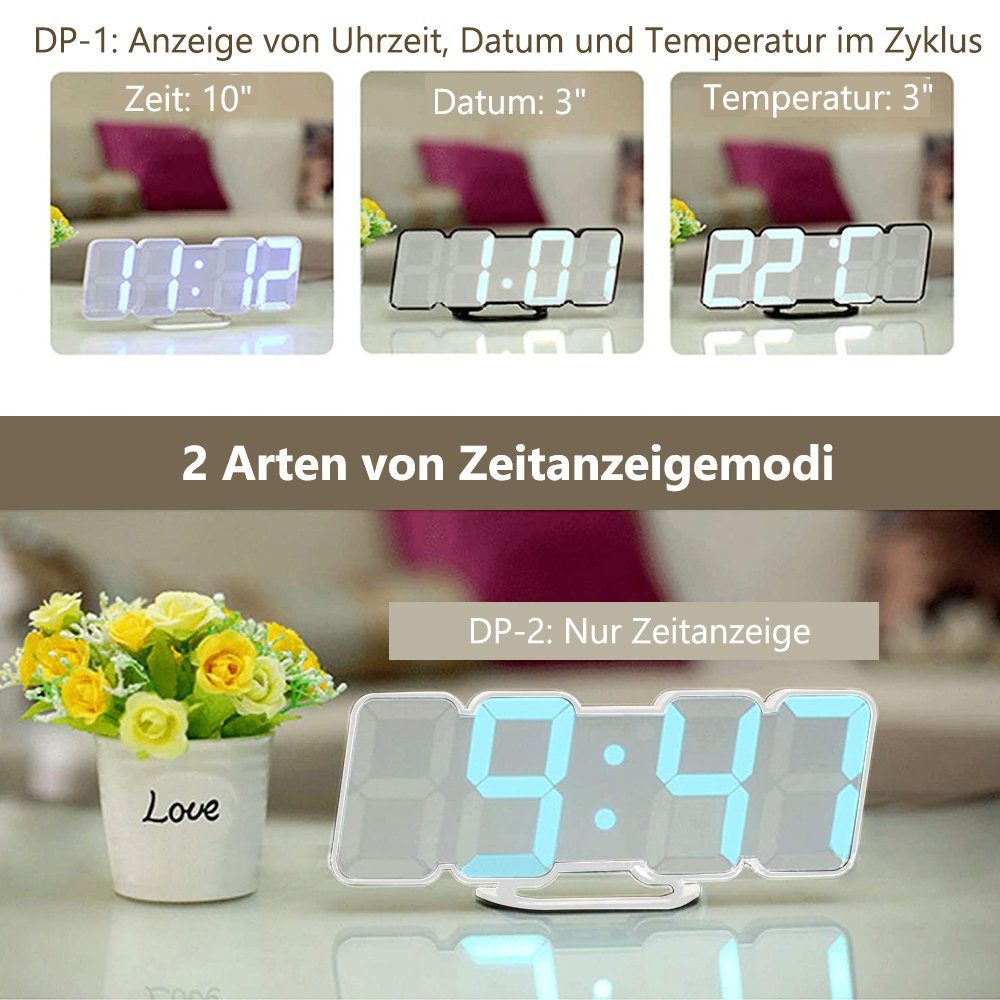 GelldG Weiß Wecker Uhr Fernbedienung, mit Digital Wecker Wanduhr LED LED