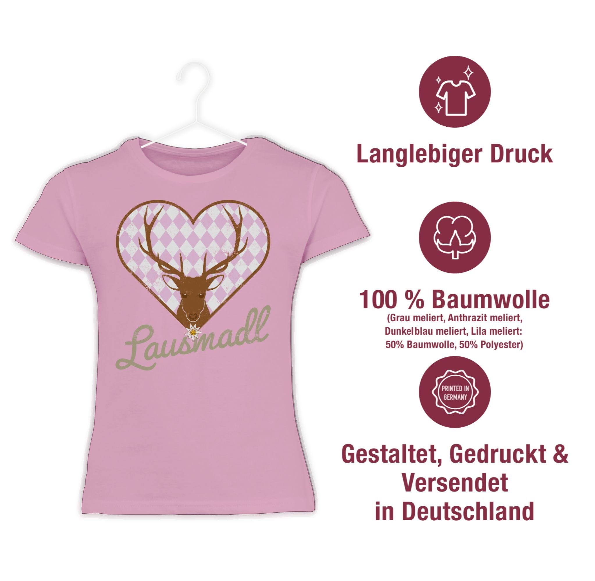 Lausmadl Outfit Rosa Mode T-Shirt für Kinder Oktoberfest Shirtracer Hirsch 2