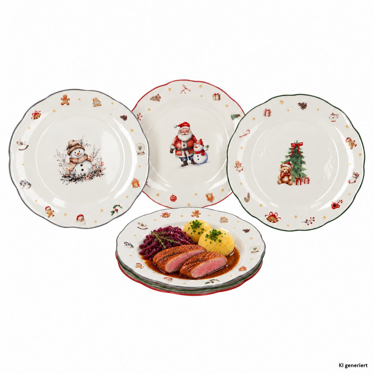 MamboCat Speiseteller 6er Set Navidad Speiseteller 26cm Grau Grün Rot Weihnachten Essteller