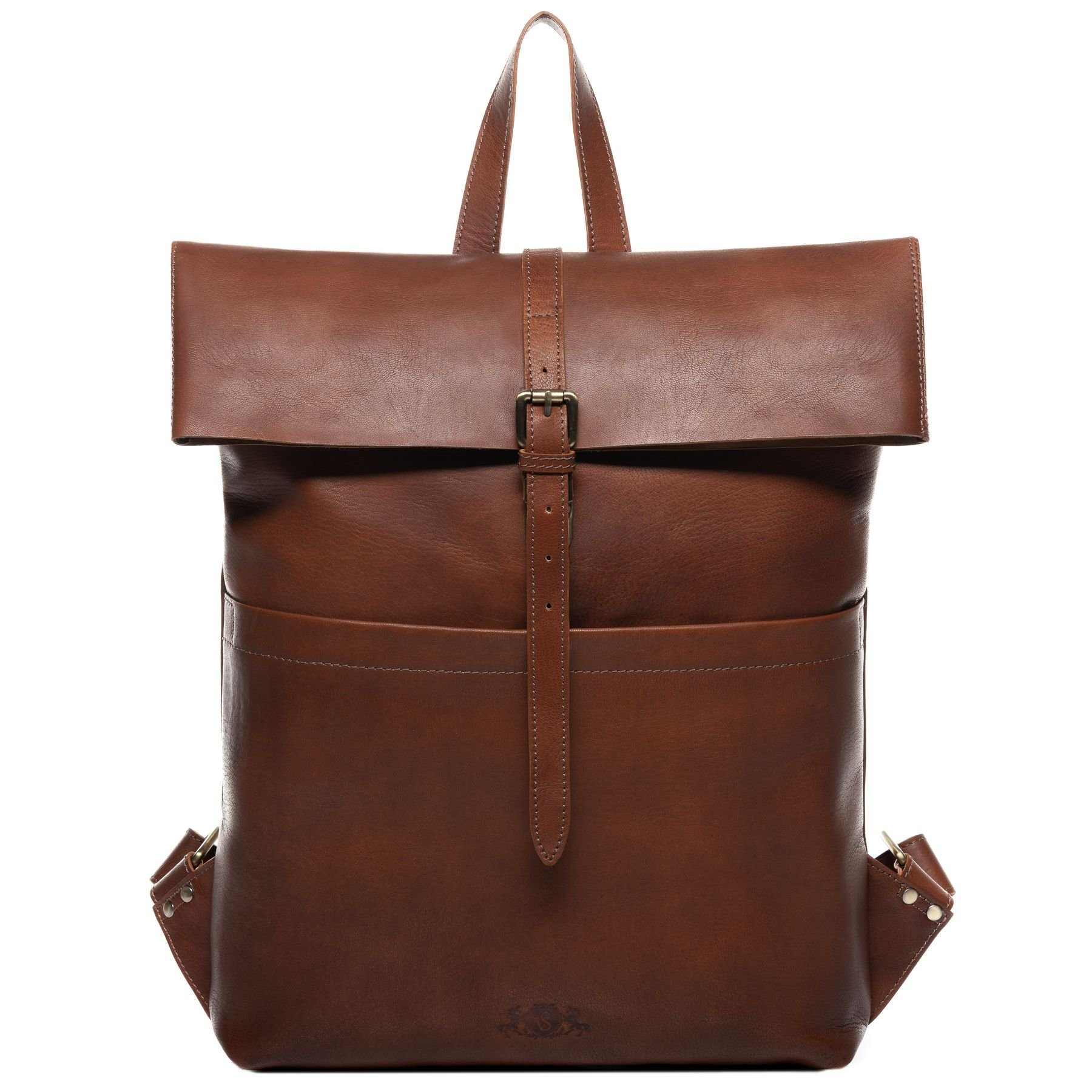 SID & VAIN Rucksack echt Leder Rucksack 15 Zoll Laptop Fach chestnut, Cityrucksack 15,4 Zoll Echtleder Damen Herren Vintage-hellbraun
