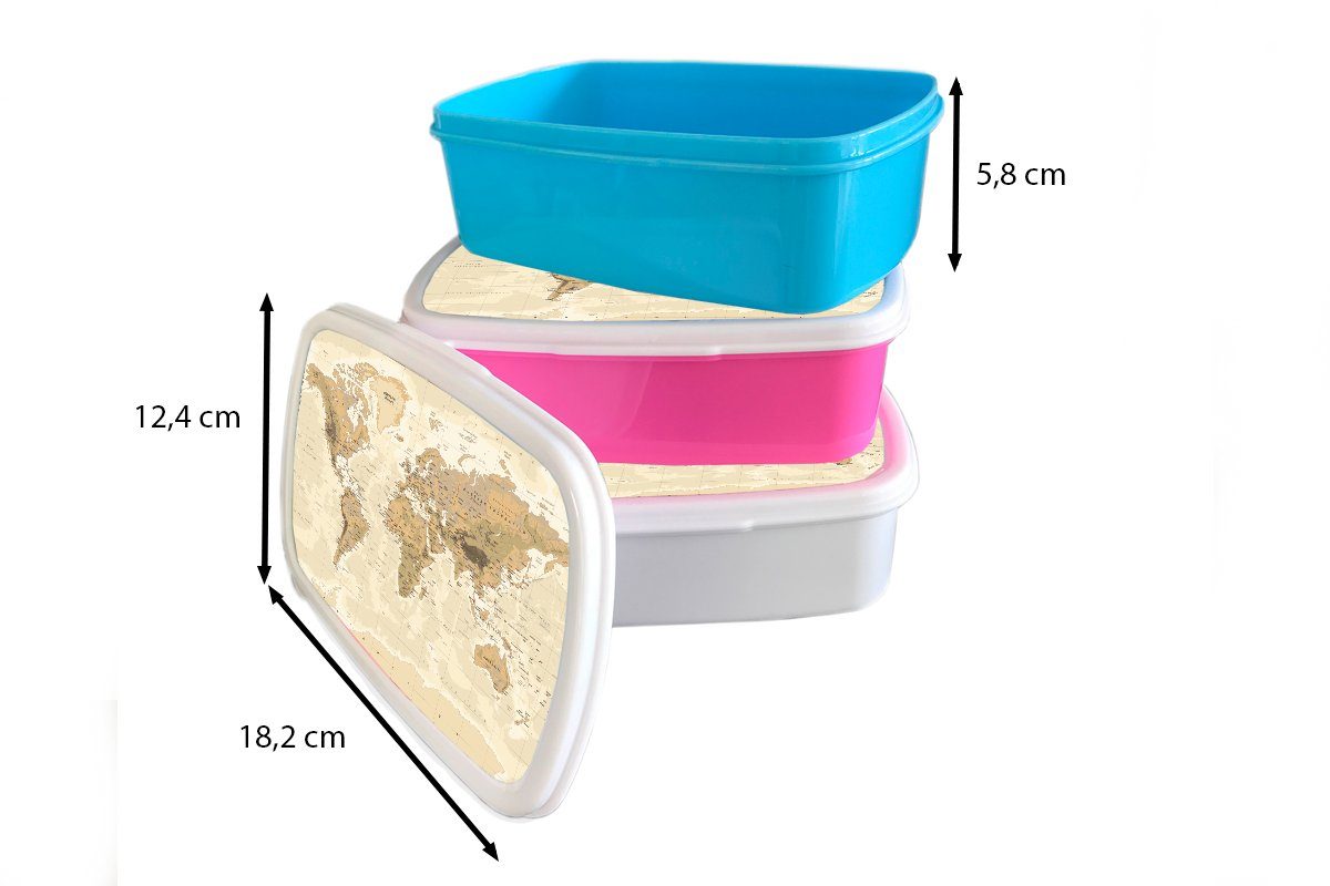 Lunchbox Jahrgang, Welt Brotbox (2-tlg), Brotdose, weiß Karte und für Kunststoff, Mädchen Erwachsene, - - MuchoWow für und Kinder Jungs