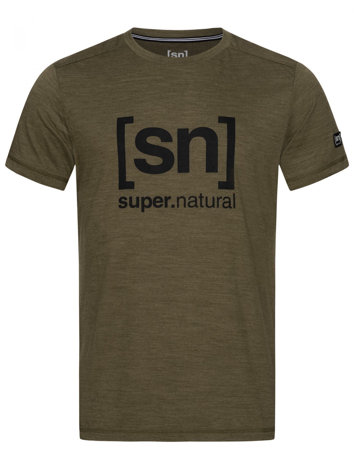 Grey M Herren T-Shirt Tee Kurzarm-Shirt Black Logo Melange Grey SUPER.NATURAL Super.natural Green -