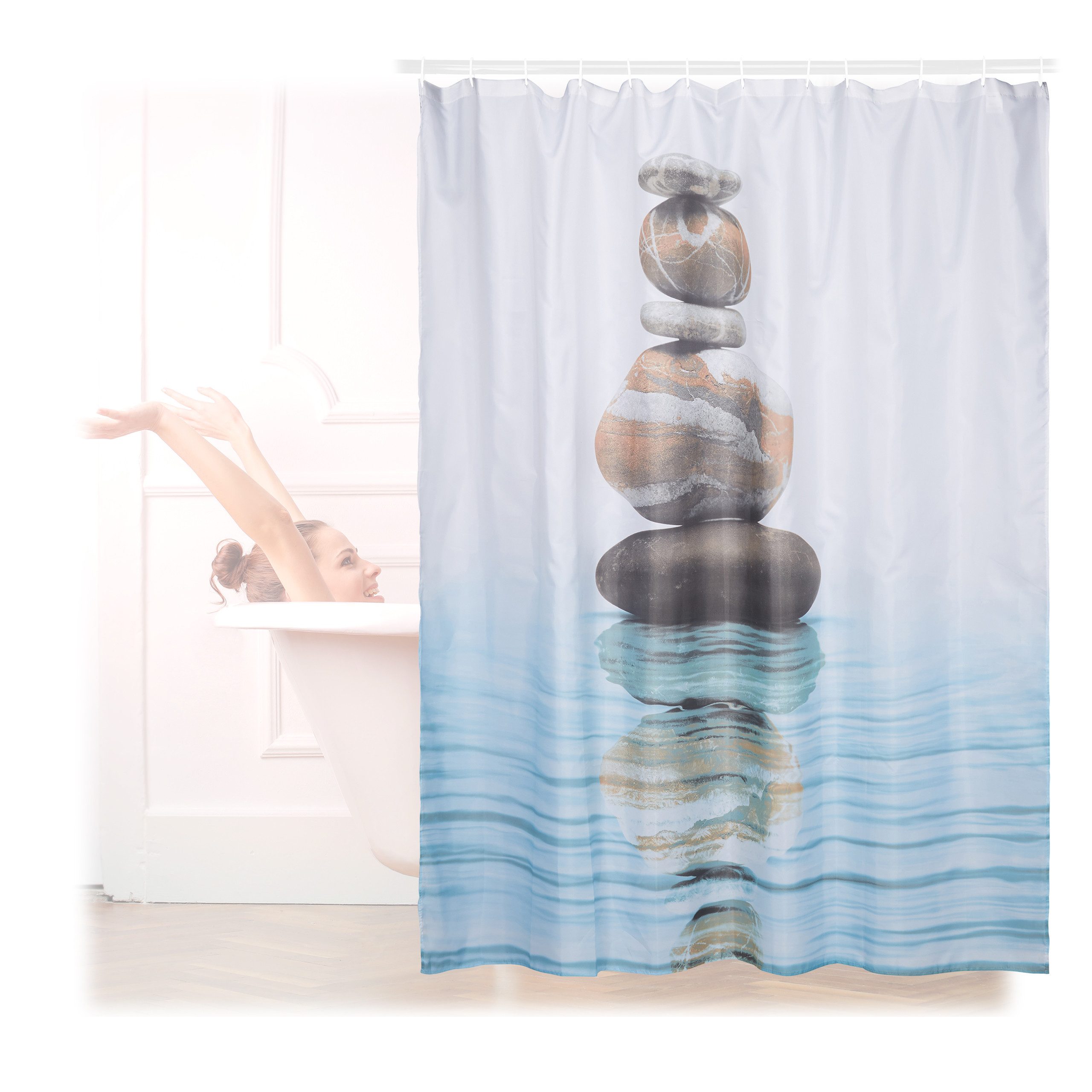 relaxdays Duschvorhang Steine auf Wasser 180x180cm günstig online kaufen