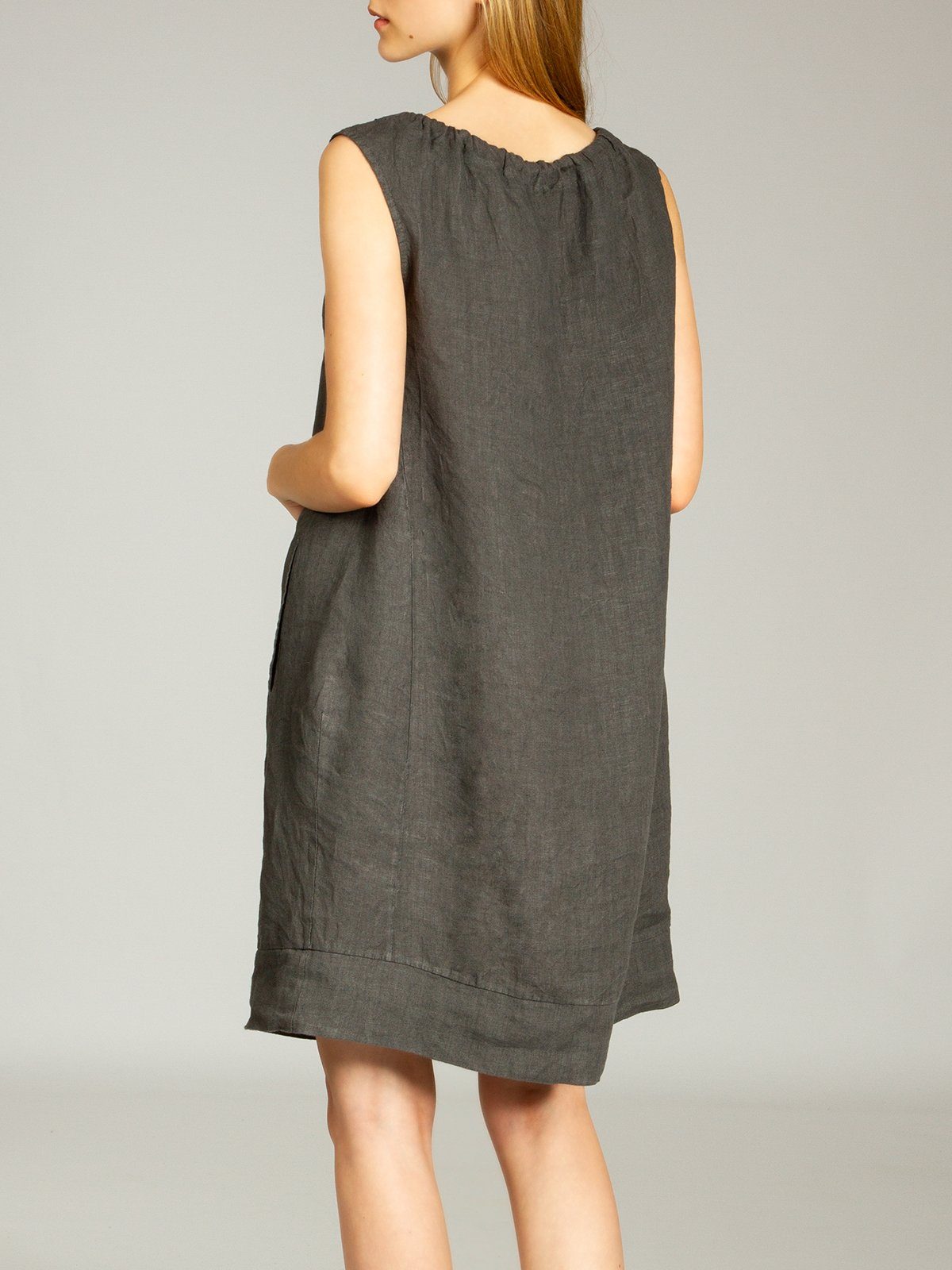 Caspar Sommerkleid SKL017 lässiges knielanges Damen Sommer Leinenkleid Luftig leicht, figurumspielende Form, mit seitlichem Jersey-Einsatz