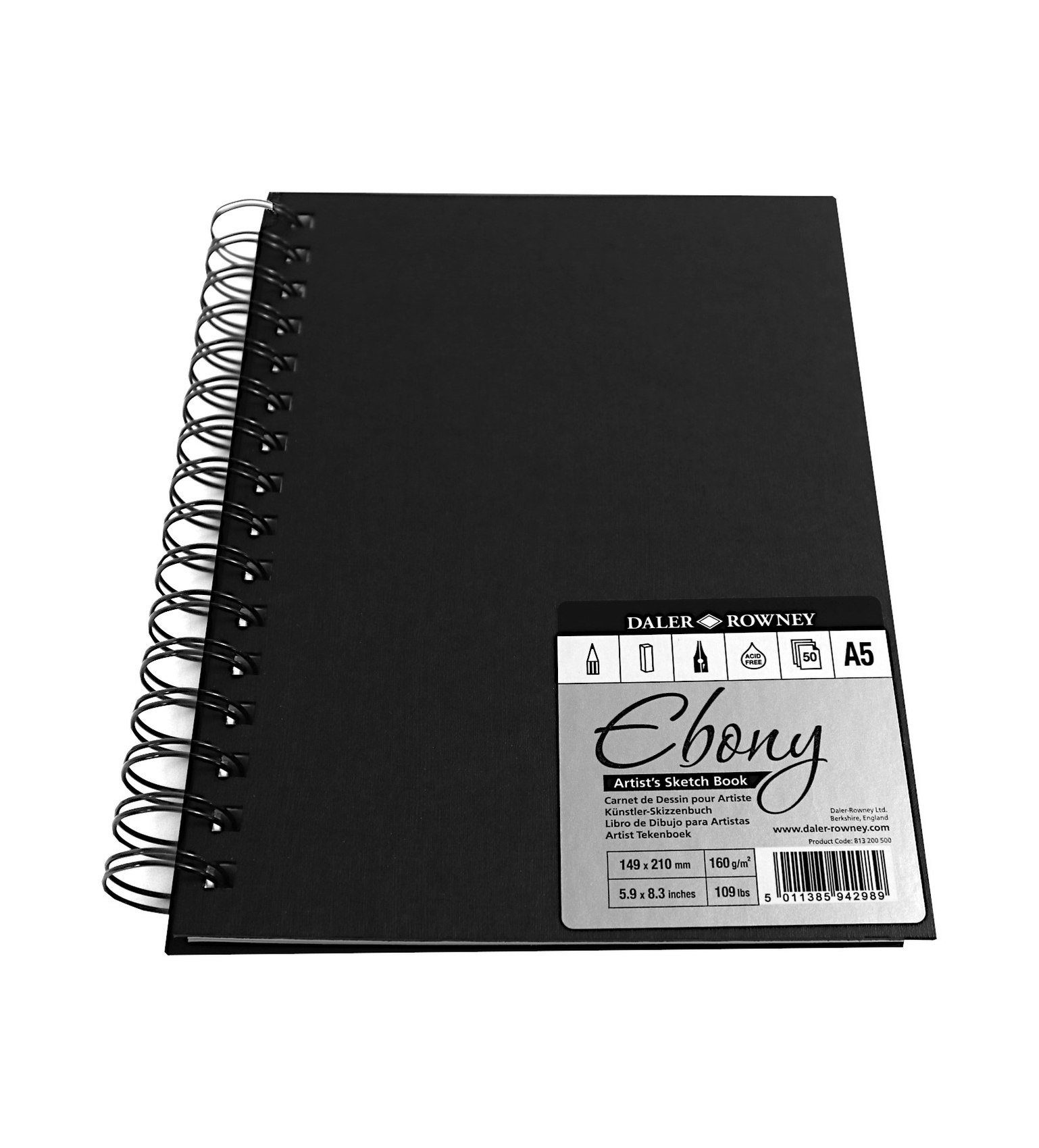 DALER ROWNEY Skizzenblock Ebony Skizzenbuch Spiral 50 Blatt - Hochformat A5