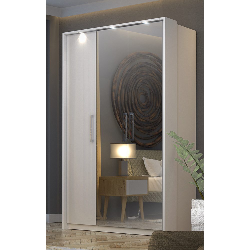 Lomadox Kleiderschrank OLMO-83 weiß mit Fronten in Hochglanz 139/217/63 cm