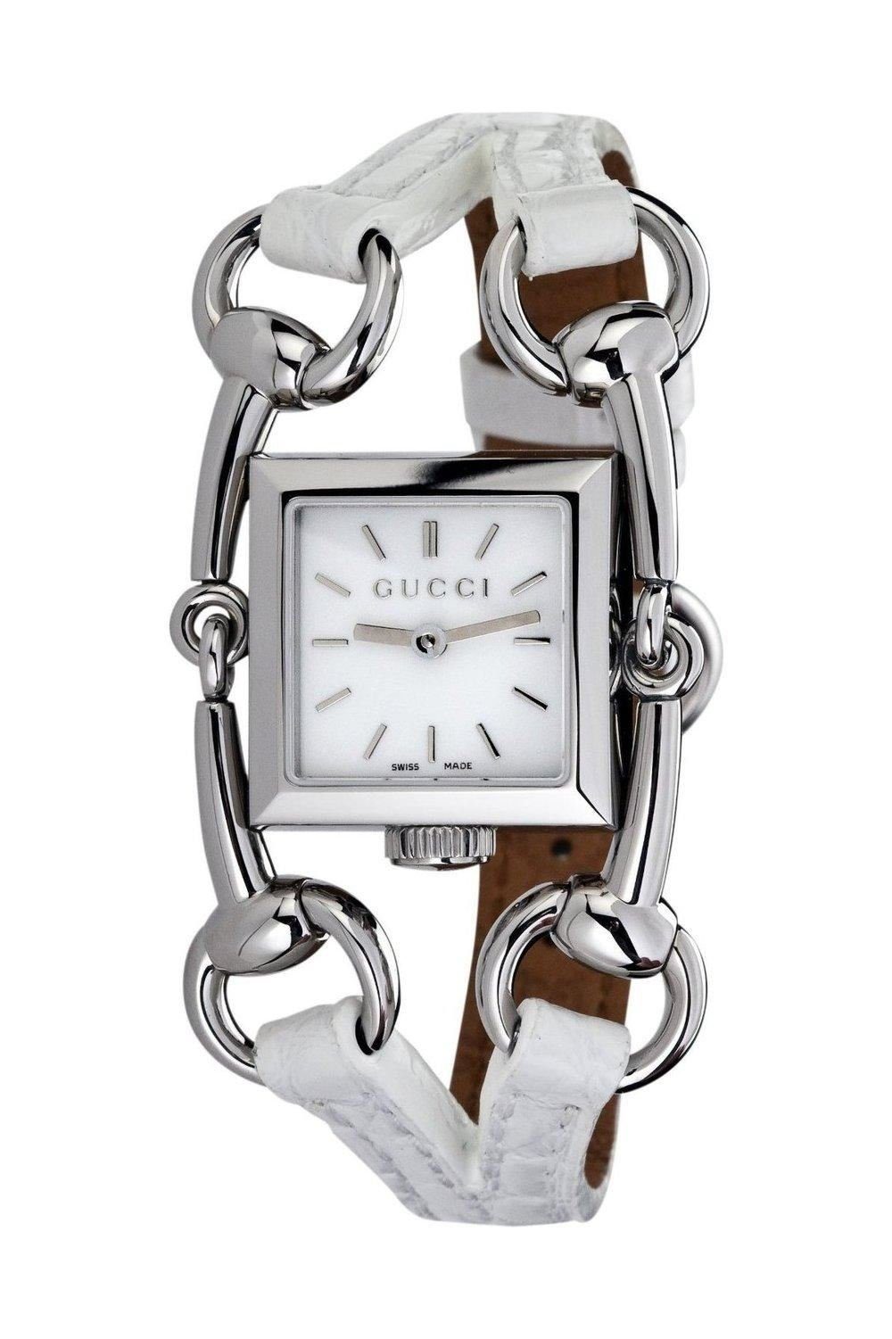 GUCCI YA116504, Horsebit-Design Edelstahlgehäuse, Quarzuhr Lederarmband,