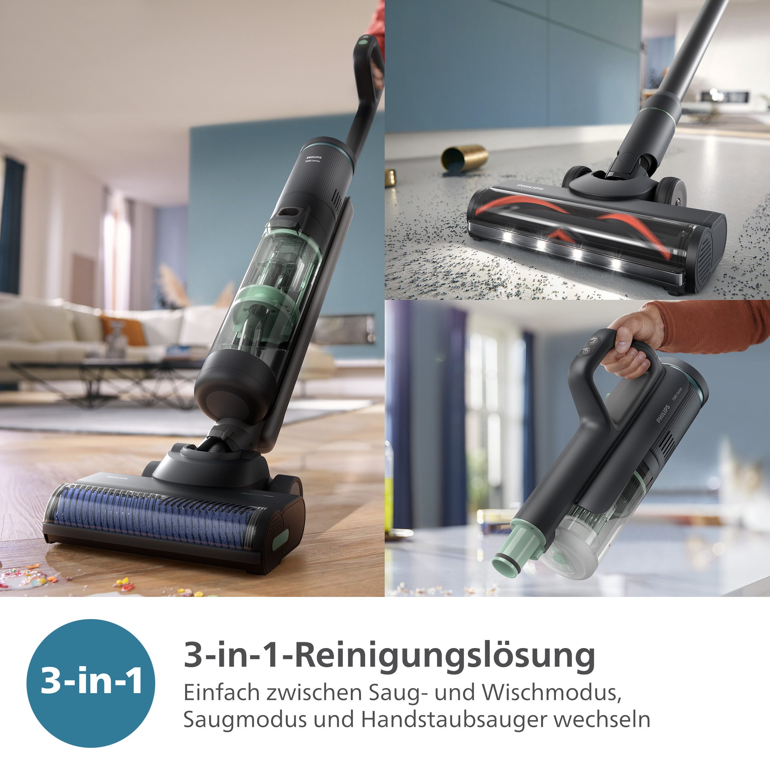 Philips Nass-Trocken-Sauger AquaTrio Cordless 7000 Series XW7263/11, 48,6 W, 3-in-1-Reinigungslösung, mit automatischem Reinigungssystem
