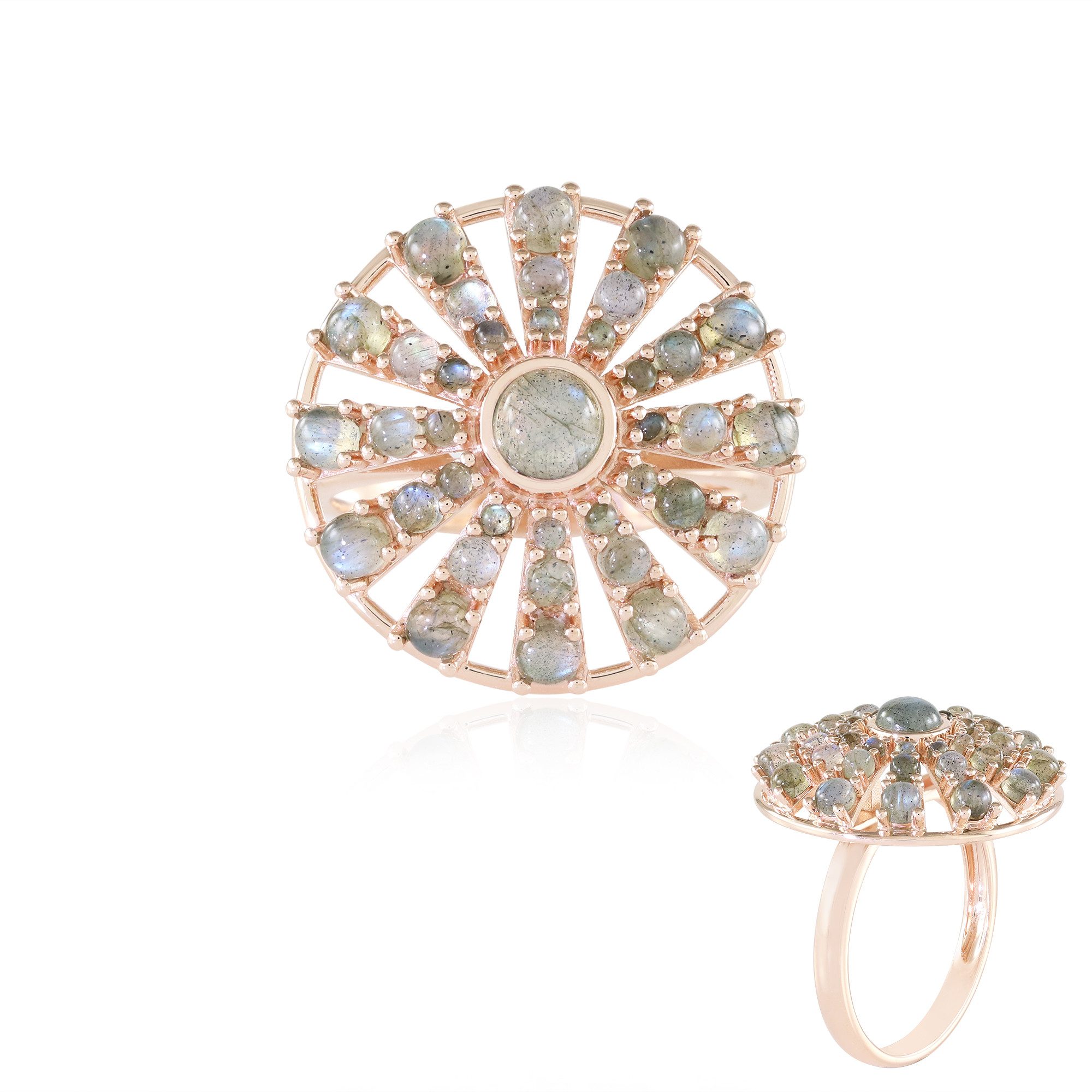 Cavill Silberring Cavill Ring 3,16 ct Labradorit rosévergoldet 925 Silber Damen (1-tlg)