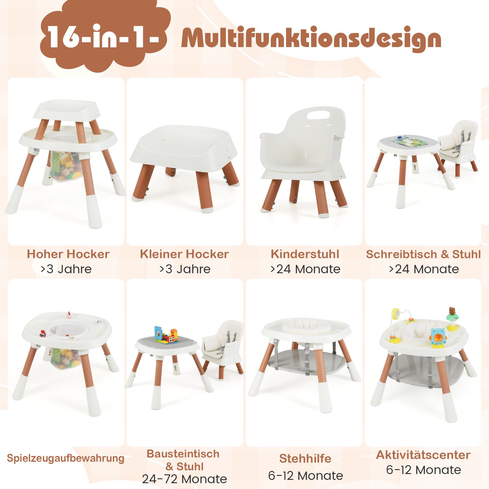 COSTWAY Hochstuhl 16 in 1 Kinderhochstuhl (1 St), Babystuhl für Kinder ab 6 Monate – Bild 3 von 5