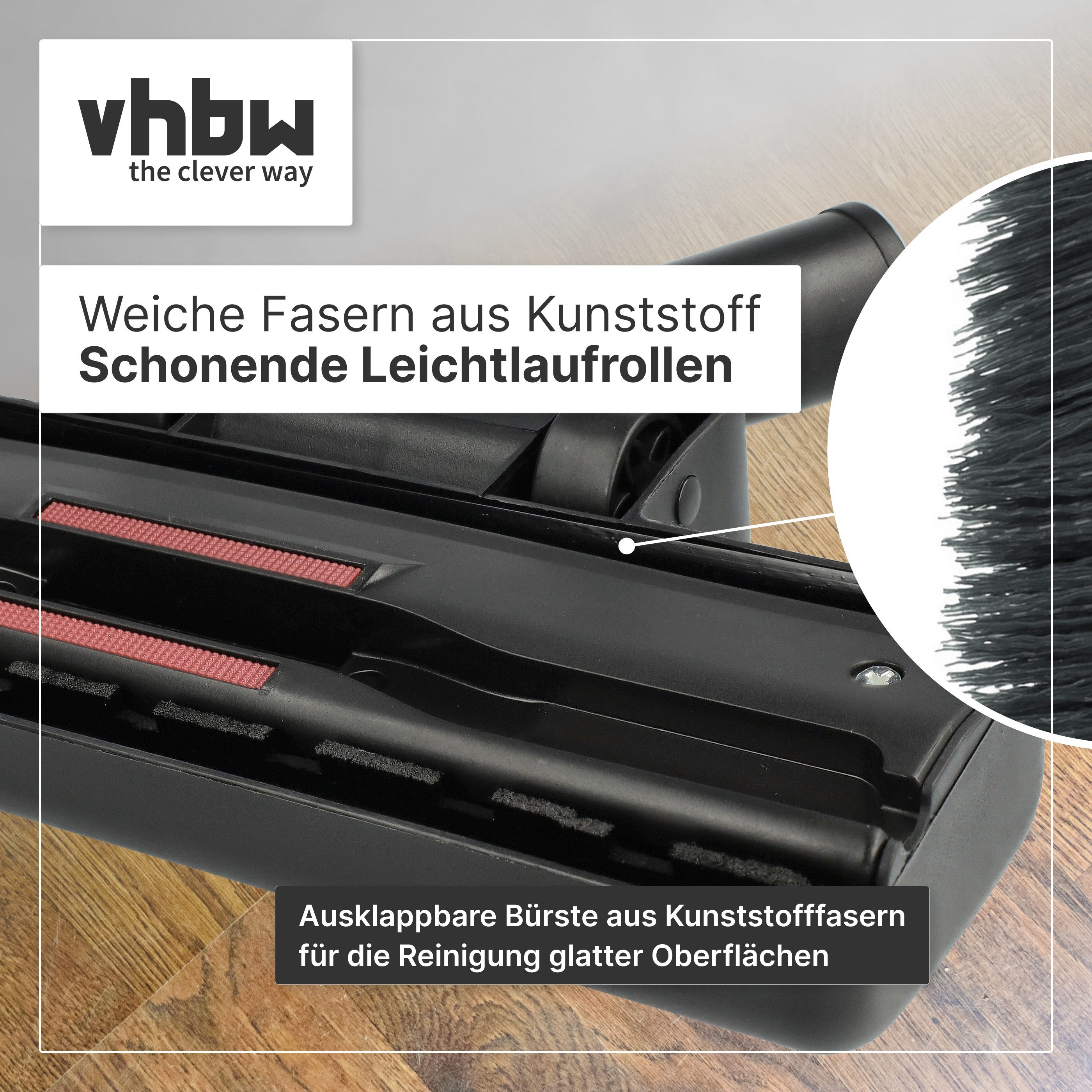 vhbw Bodendüse für Staubsauger, Kombidüse für Bodenstaubsauger mit 35 mm Rundanschluss, Mit – Bild 4 von 5