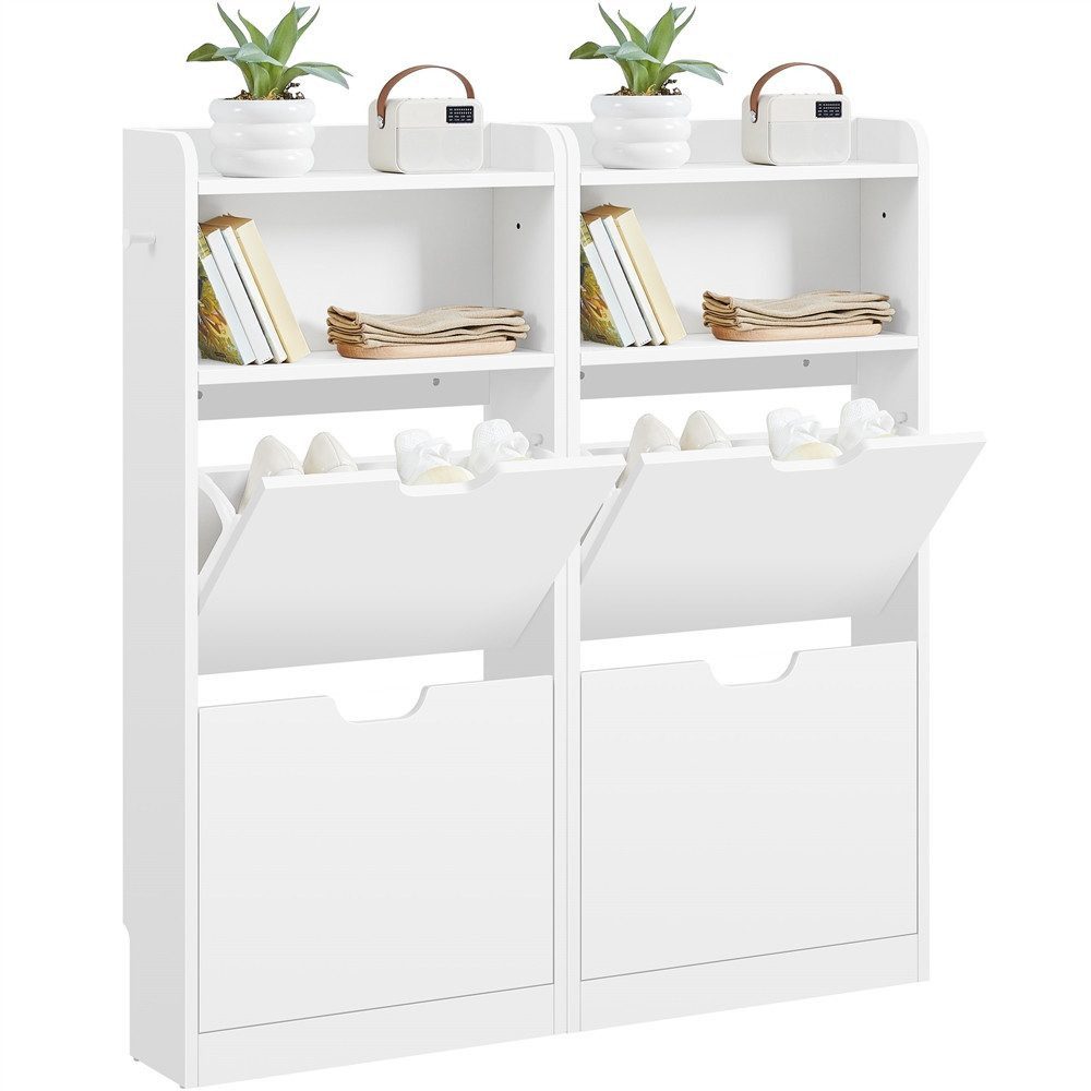 Yaheetech Schuhschrank Schuhregal mit 4 Klappen & 2 Ablagefächern & 2 Haken, 100 × 17 × 108,5 cm