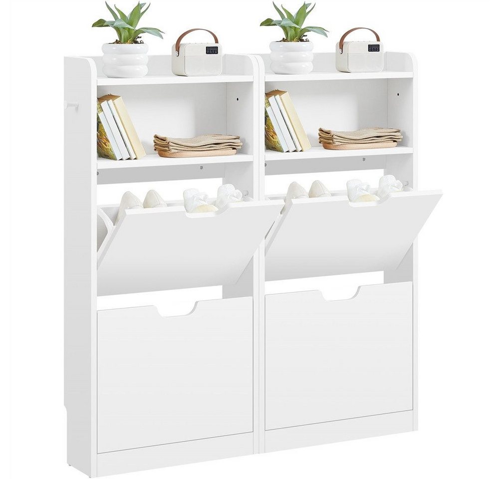 Yaheetech Schuhschrank Schuhregal mit 4 Klappen & 2 Ablagefächern & 2 Haken, 100 × 17 × 108,5 cm