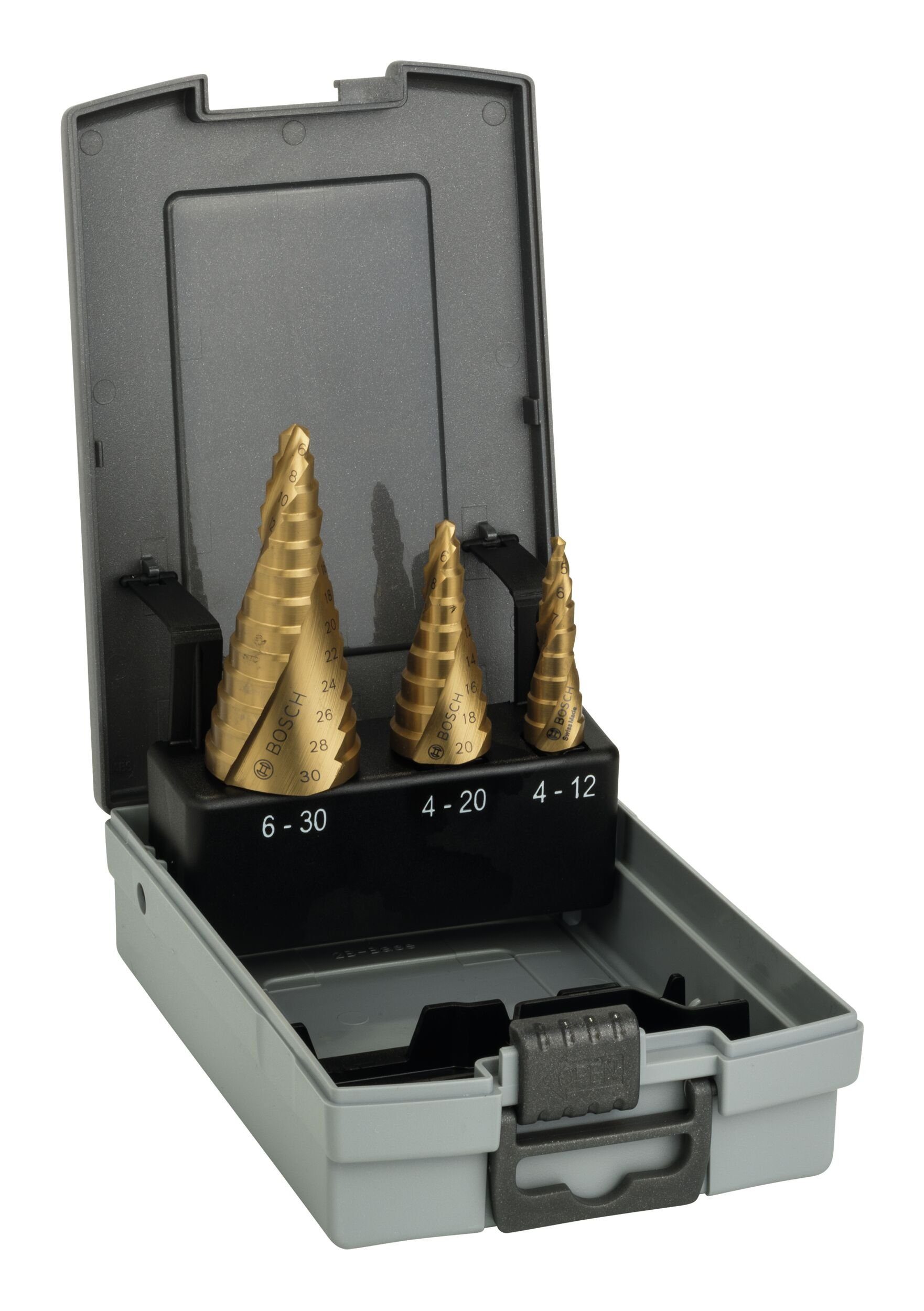 BOSCH Metallbohrer, (3 Teile), HSS-TiN Stufenbohrer-Set - 6 - 30 mm, 3-teilig