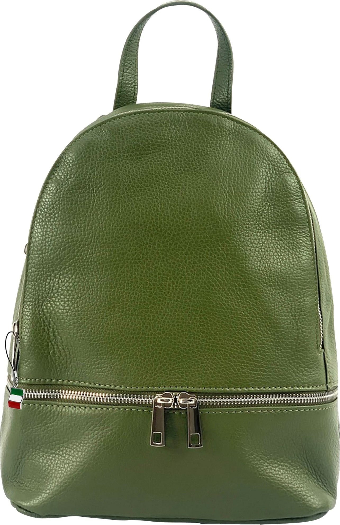 FLORENCE Cityrucksack Florence Rucksack Damen Echtleder, Damen Leder Cityrucksack, grün ca. 32cm