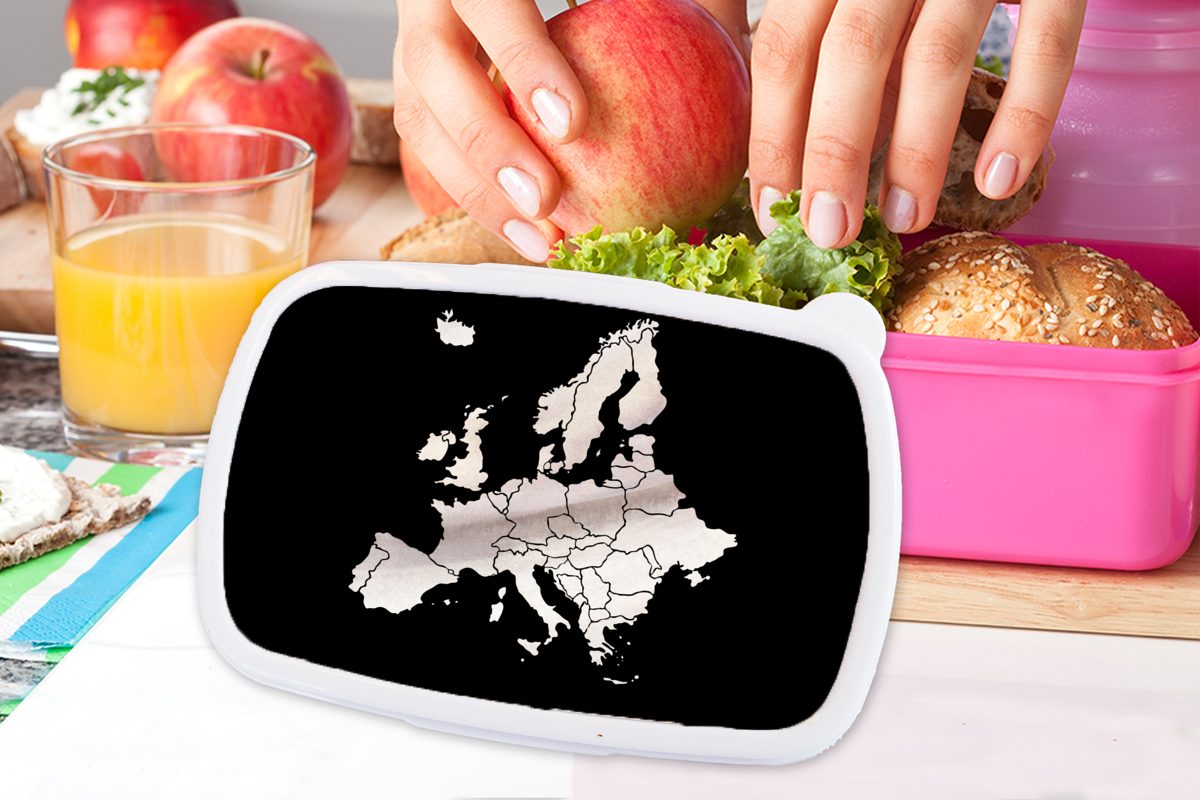 Karte Kunststoff, Lunchbox Kinder, (2-tlg), MuchoWow Brotbox - - rosa Snackbox, Brotdose Europa für Weiß, Kunststoff Mädchen, Erwachsene,