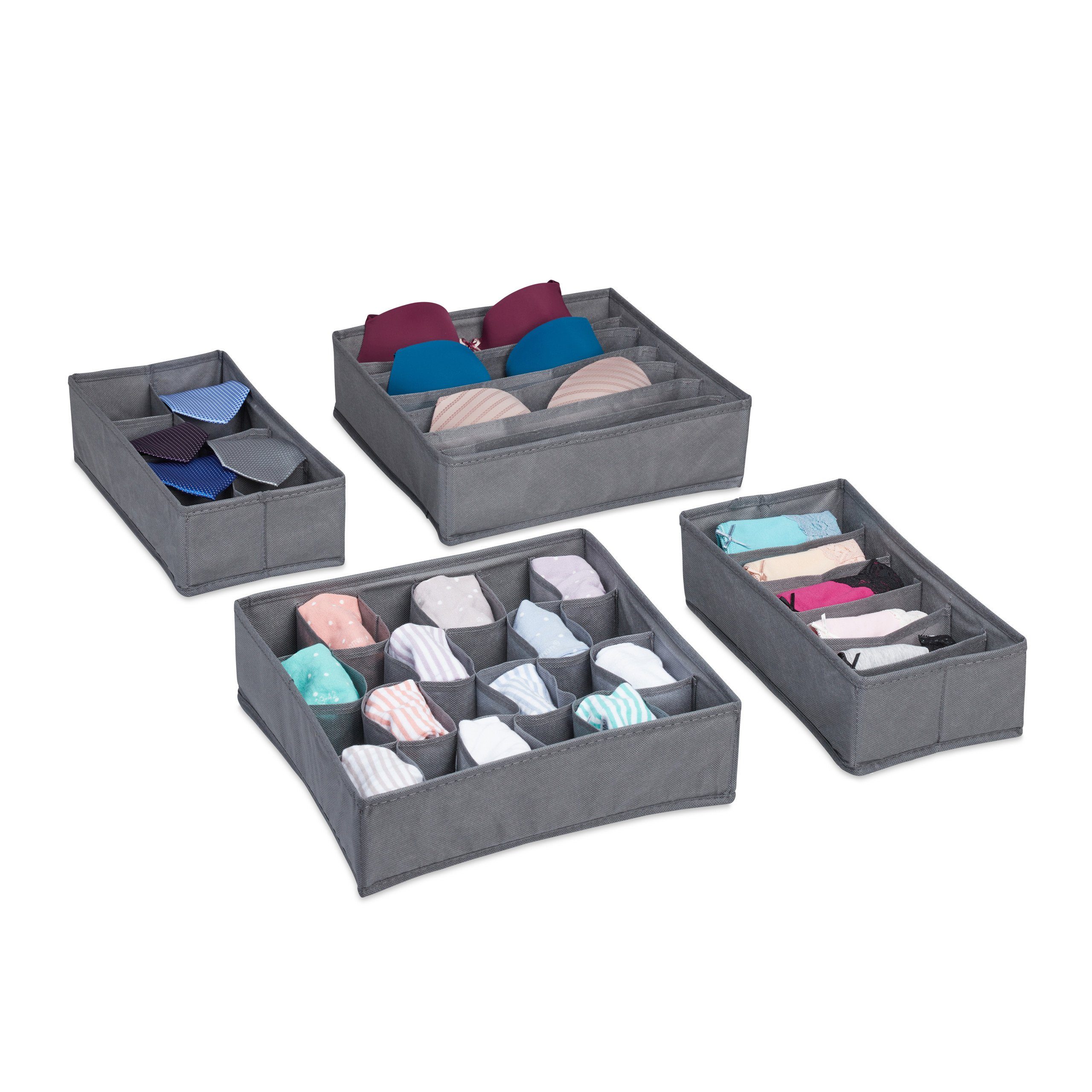 relaxdays Schubladeneinsatz 4 tlg. Unterwäsche Organizer Set (4 St), Dunkelgrau