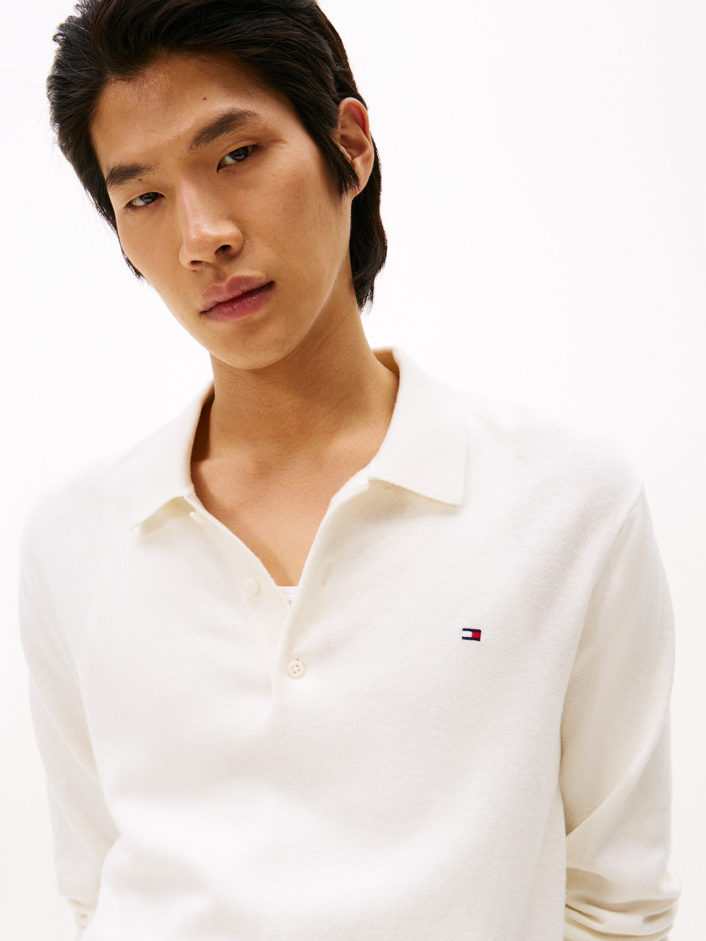 Tommy Hilfiger Polokragenpullover PIMA ORG CTN CASHMERE LS POLO Flag-Sticke günstig online kaufen