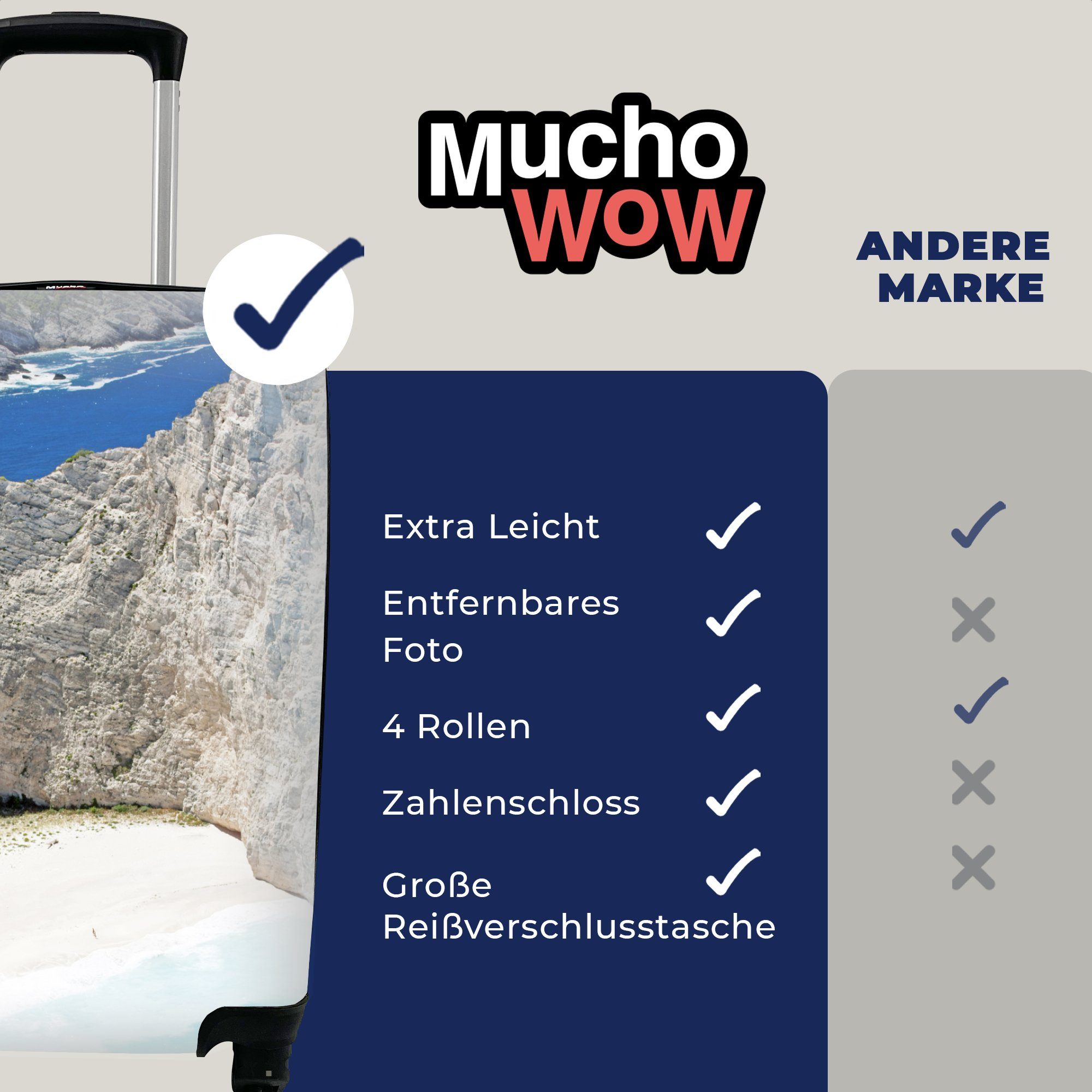 MuchoWow Handgepäckkoffer Luftaufnahme von Navagio mit Handgepäck 4 alten Reisekoffer Schiffswrack, mit Ferien, Rollen, für rollen, Trolley, Beach einem Reisetasche