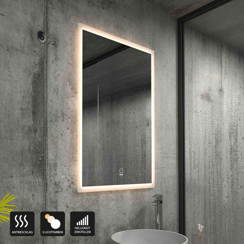 HOME DELUXE Зеркало для ванной комнаты LED-Spiegel Rechteckig NOLA (Beschlagfrei, Dimmbar & Energiesparend), Настенное зеркало, Зеркало для ванной комнаты, Badezimmerspiegel, Kosmetikspiegel