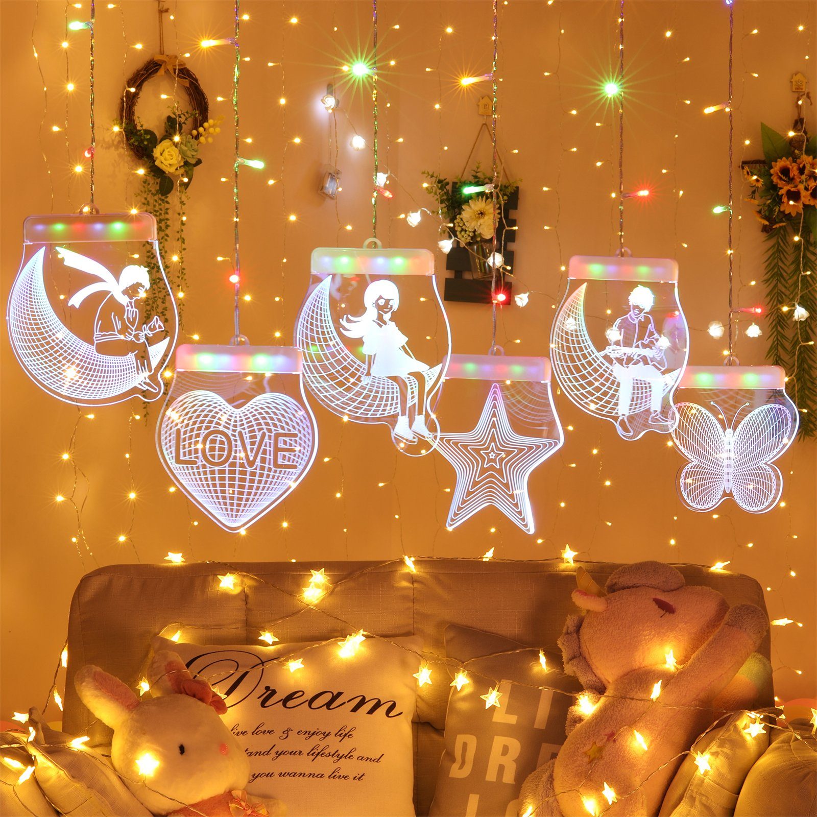 Hochzeit Innen Weihnachten LED-Lichterkette Sunicol Mehrfarbig Dimmbare Twinkle mit Party Fernbedienungen, Timer LED Deko Licht, Lichtervorhang,