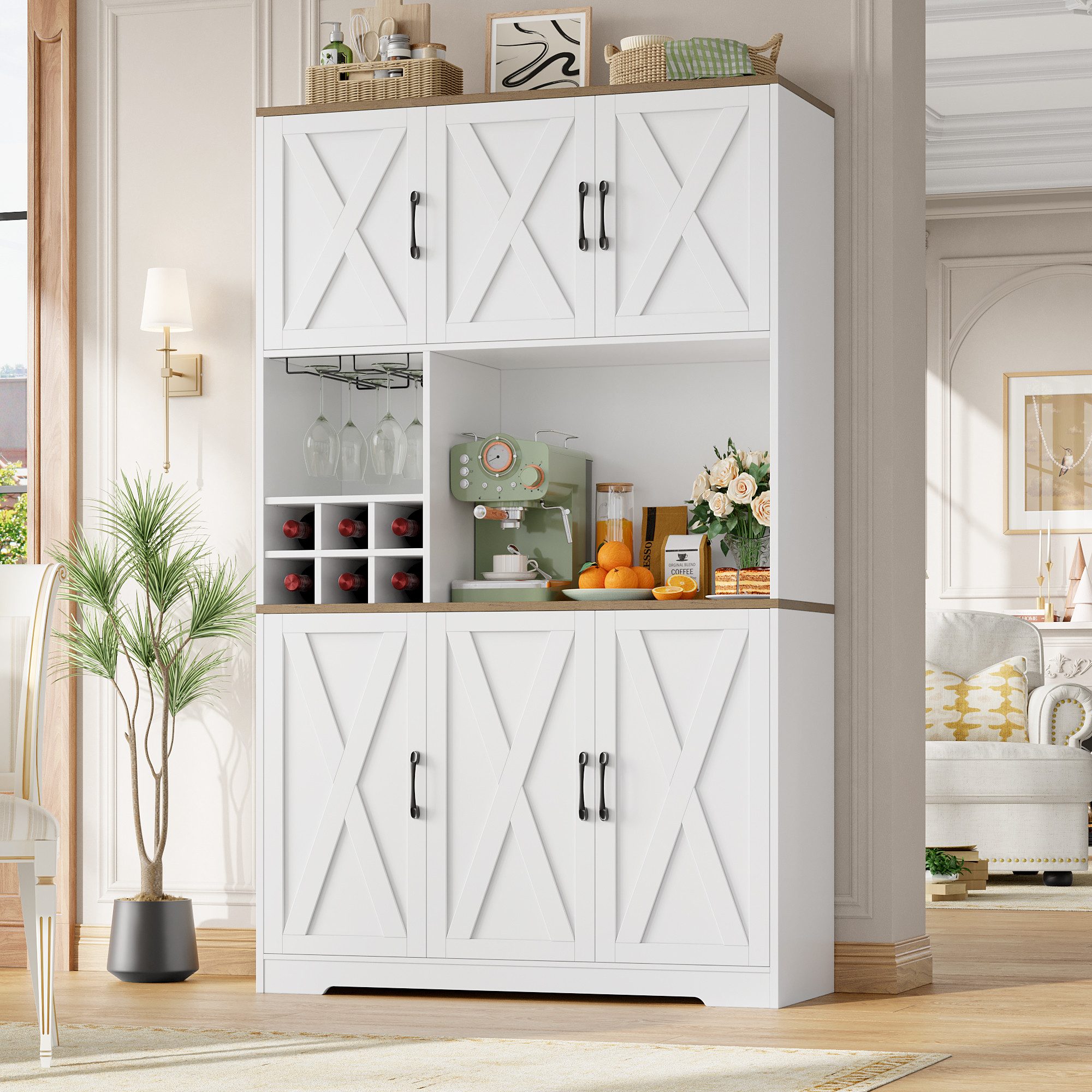 HOMECHO Küchenbuffet Küchenschrank mit Arbeitsplatte Buffetschrank mit 6 Tü günstig online kaufen